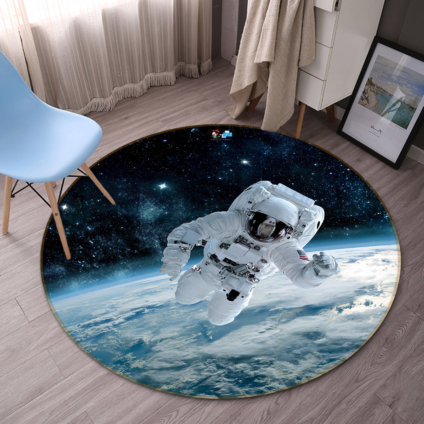 3D Planet Astronaut 71263 Round Non Slip Rug Mat