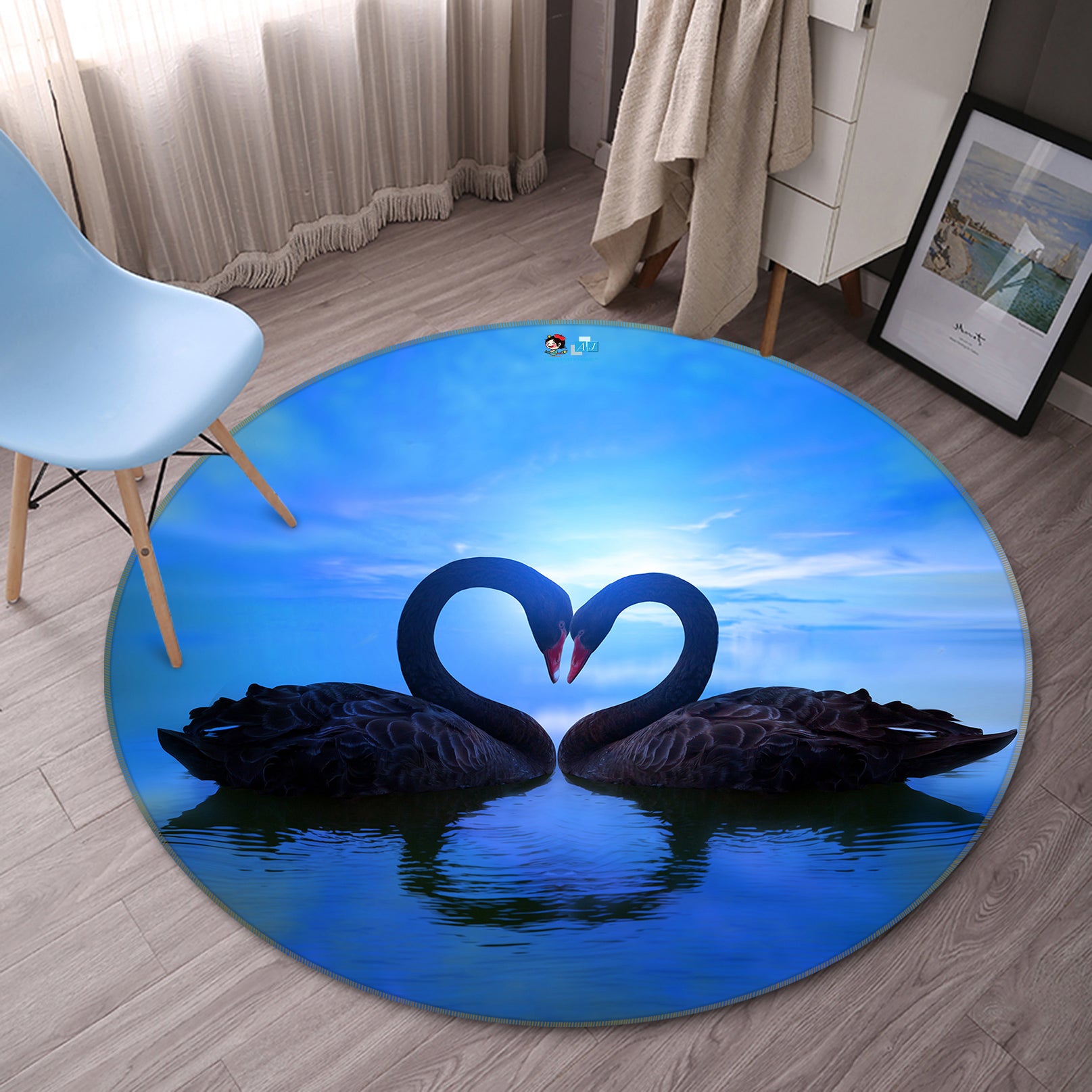 3D Black Swan 80224 Round Non Slip Rug Mat