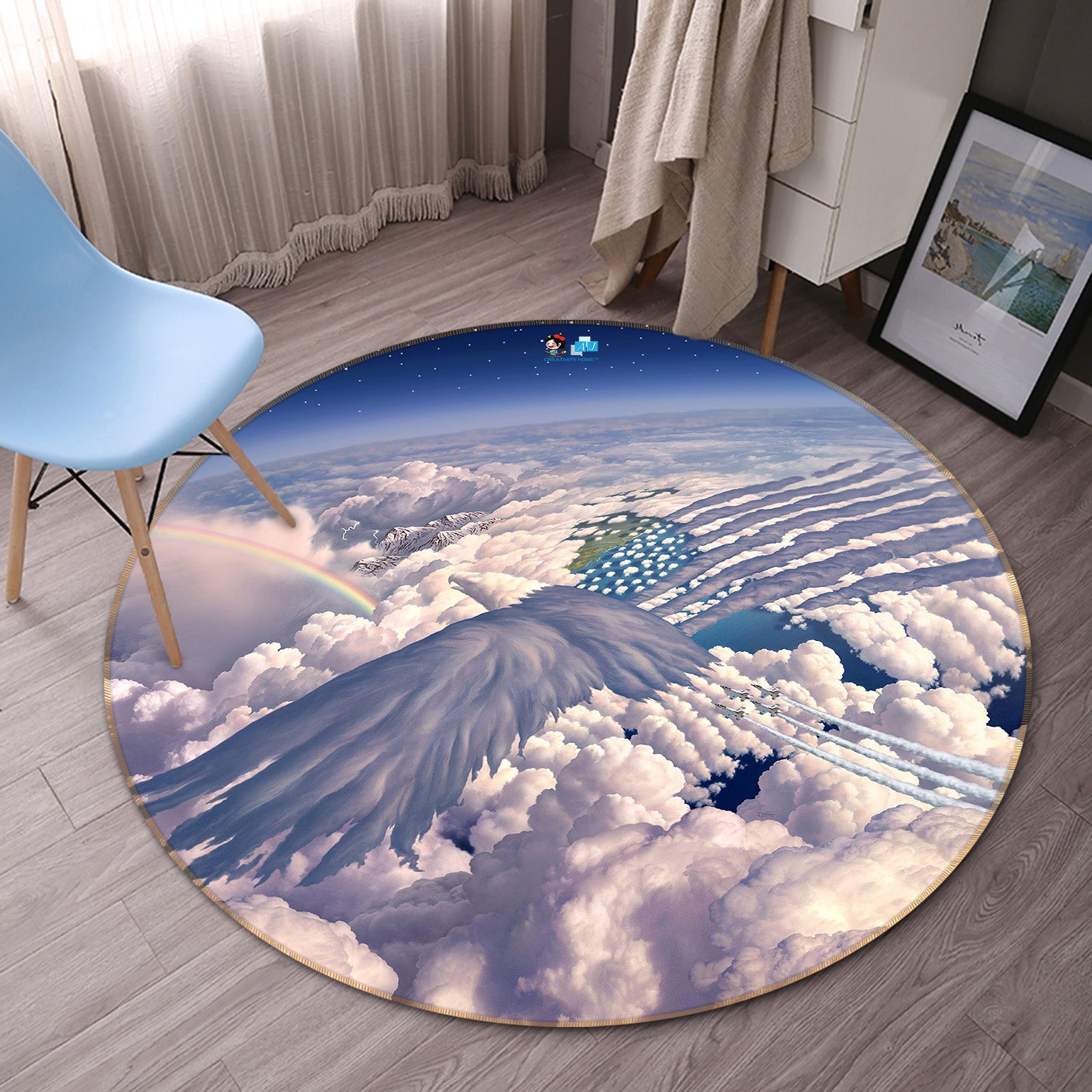3D Clouds 85138 Jerry LoFaro Rug Round Non Slip Rug Mat