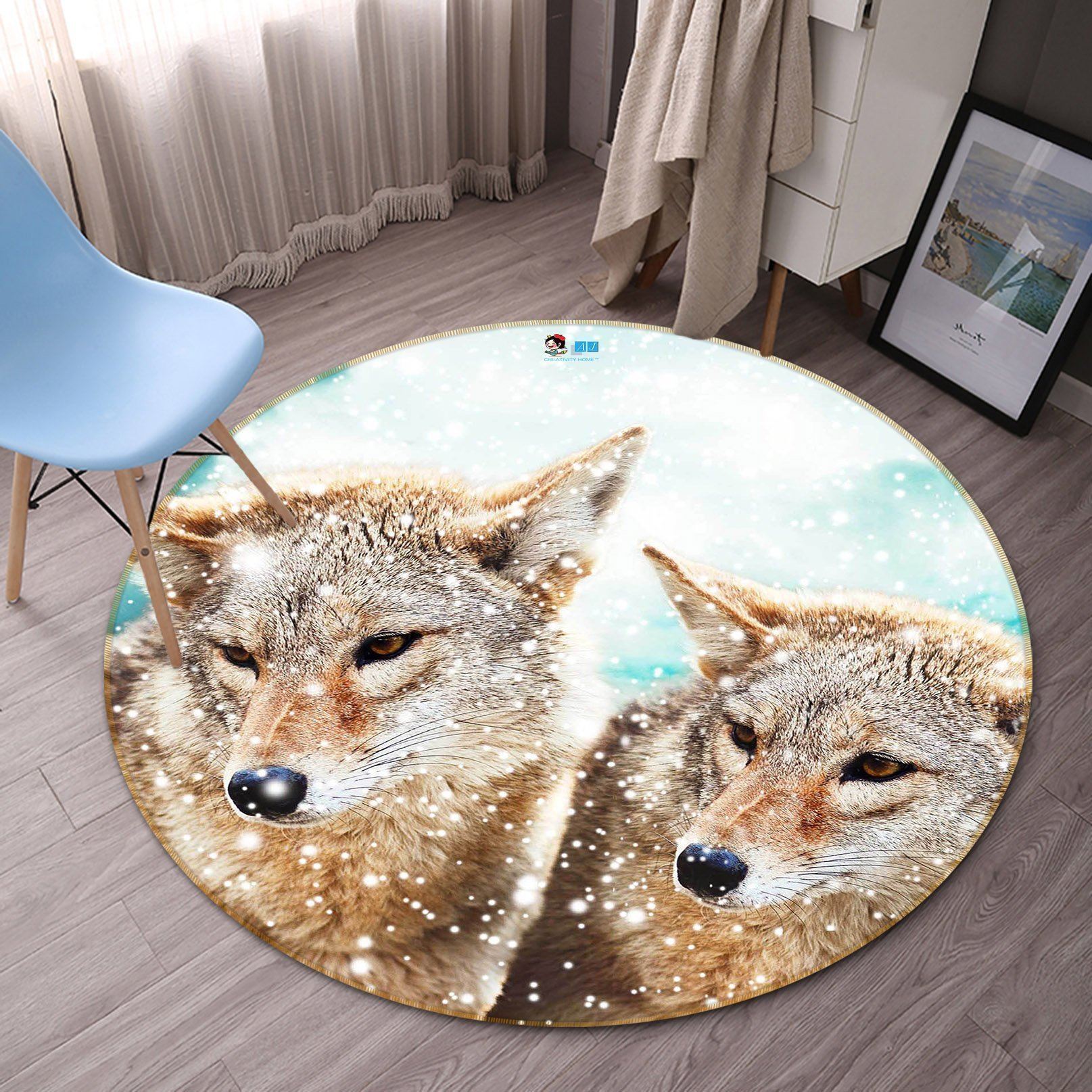 3D Snow Field Wolves 98 Round Non Slip Rug Mat Mat AJ Creativity Home 