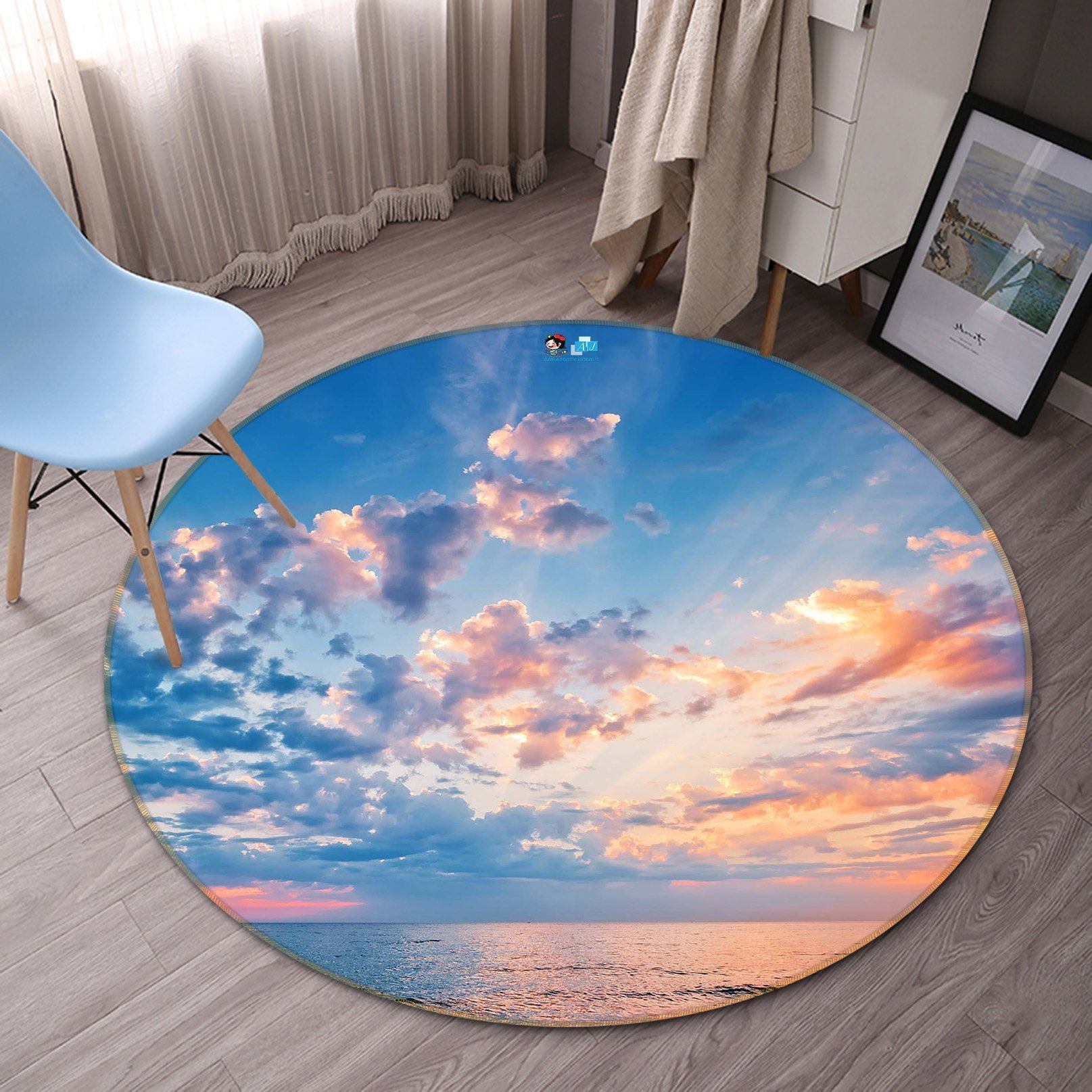 3D Sea Sunset Glow 95 Round Non Slip Rug Mat Mat AJ Creativity Home 