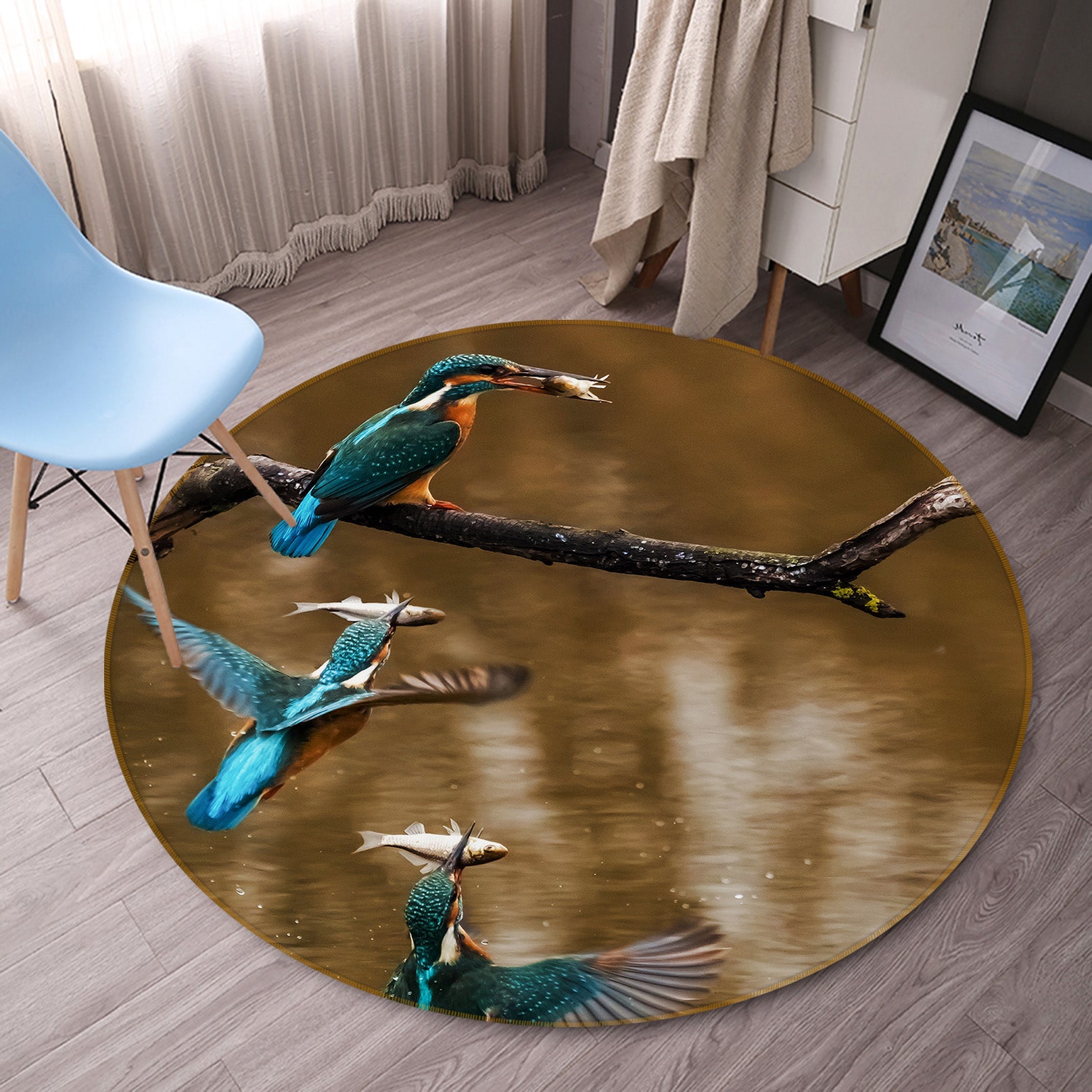 3D Kingfisher 81298 Animal Round Non Slip Rug Mat