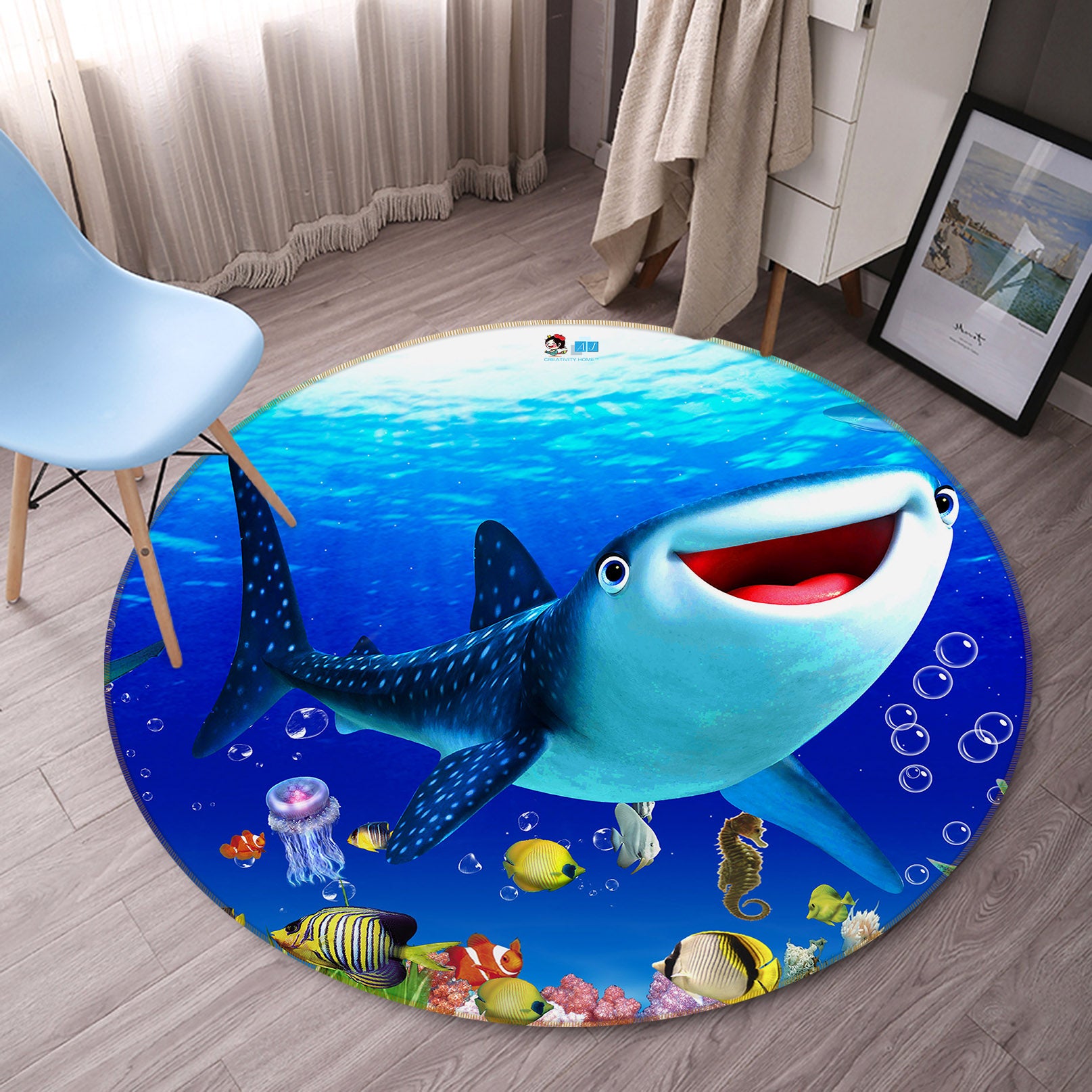 3D Shark 82019 Animal Round Non Slip Rug Mat