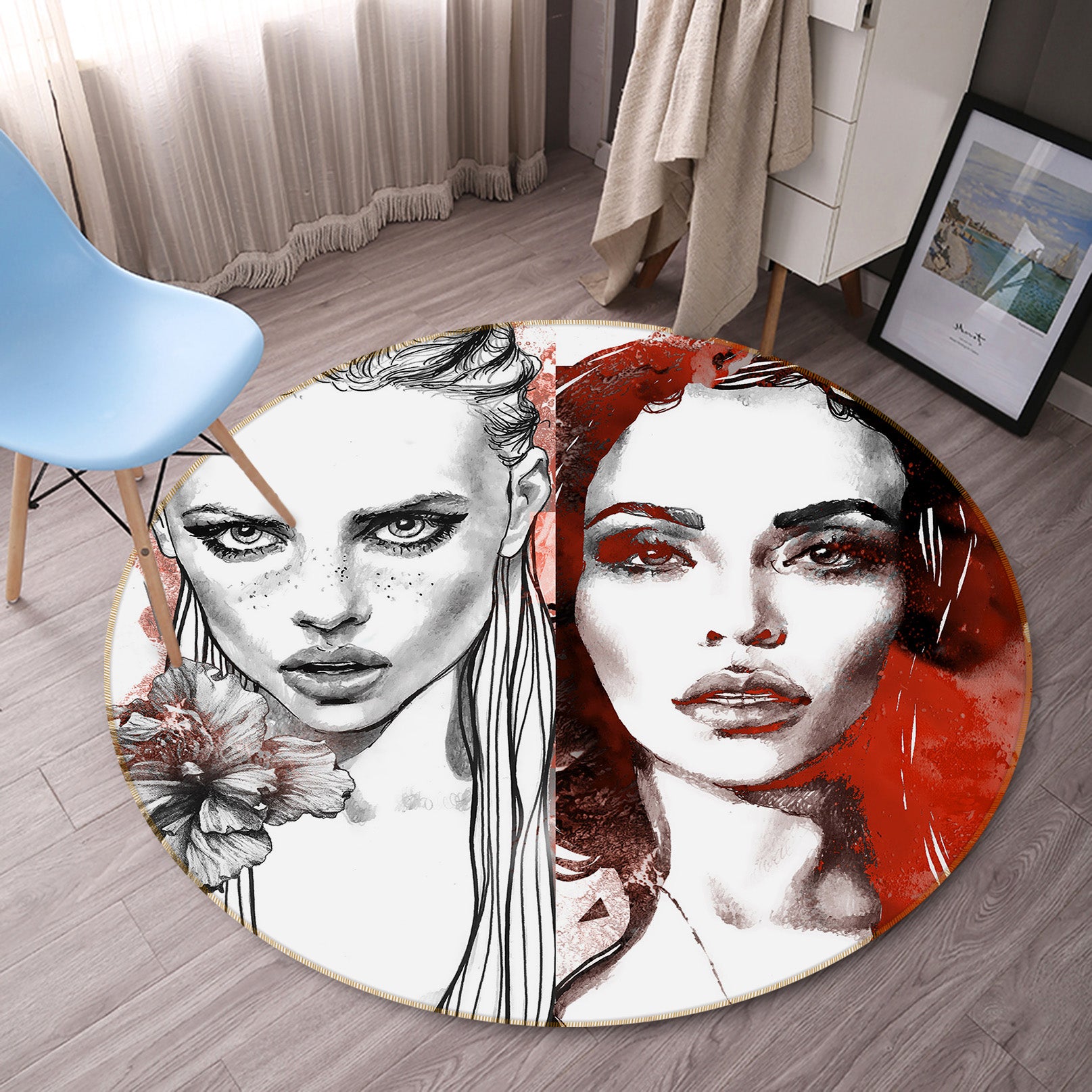 3D Two Beauty 36233 Round Non Slip Rug Mat