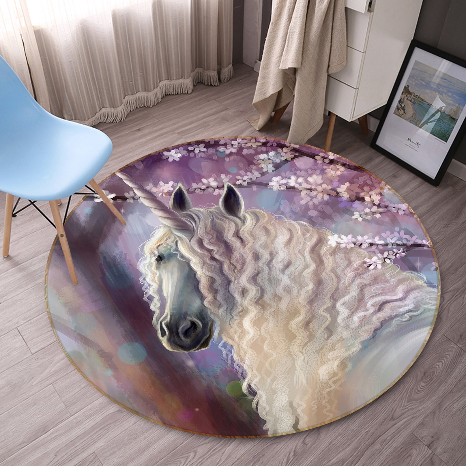 3D One-Horned Curly Horse 37165 Animal Round Non Slip Rug Mat