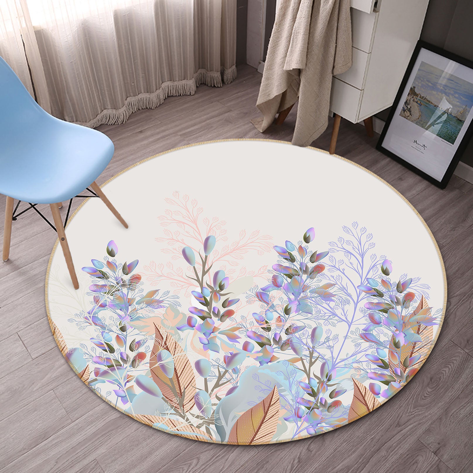 3D Flowers 29006 Round Non Slip Rug Mat