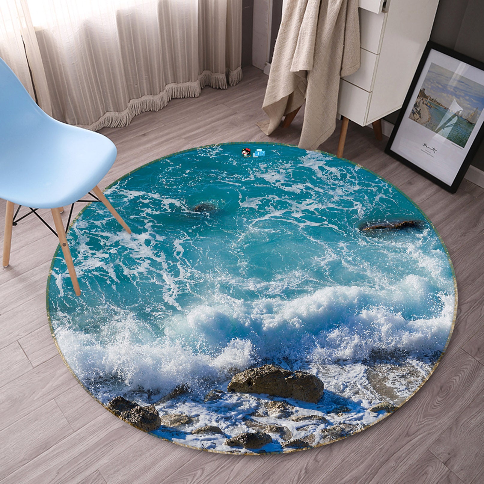 3D Waves 69057 Round Non Slip Rug Mat