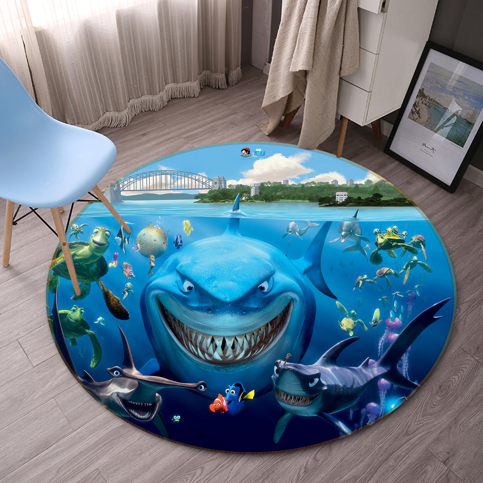 3D Sea Shark 72220 Round Non Slip Rug Mat