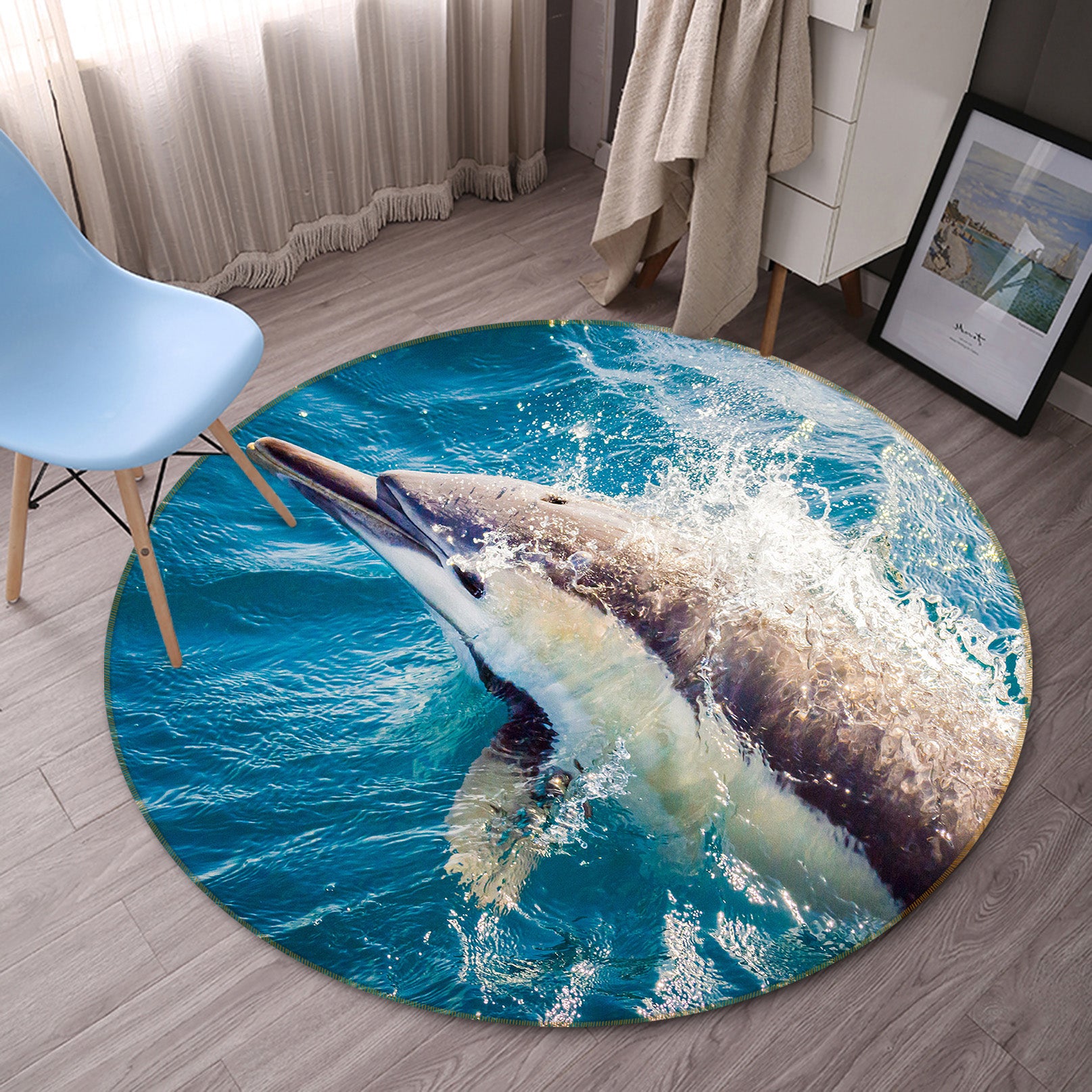 3D Dolphin 38077 Animal Round Non Slip Rug Mat