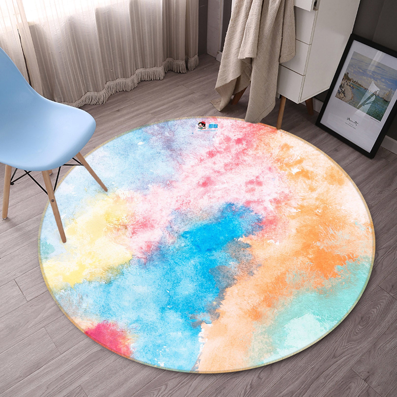 3D Color Cloud 71286 Round Non Slip Rug Mat