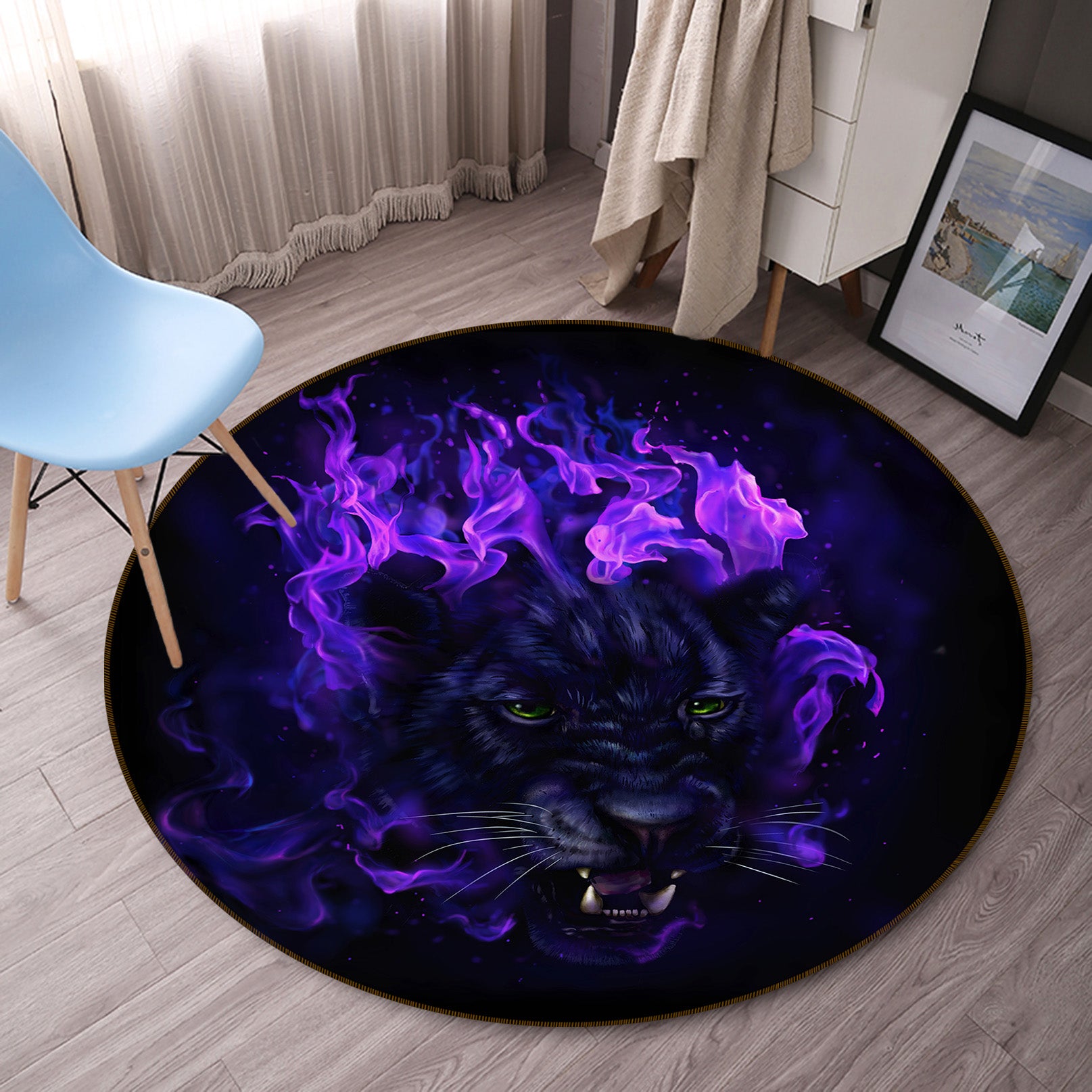 3D Purple Panther 37214 Animal Round Non Slip Rug Mat
