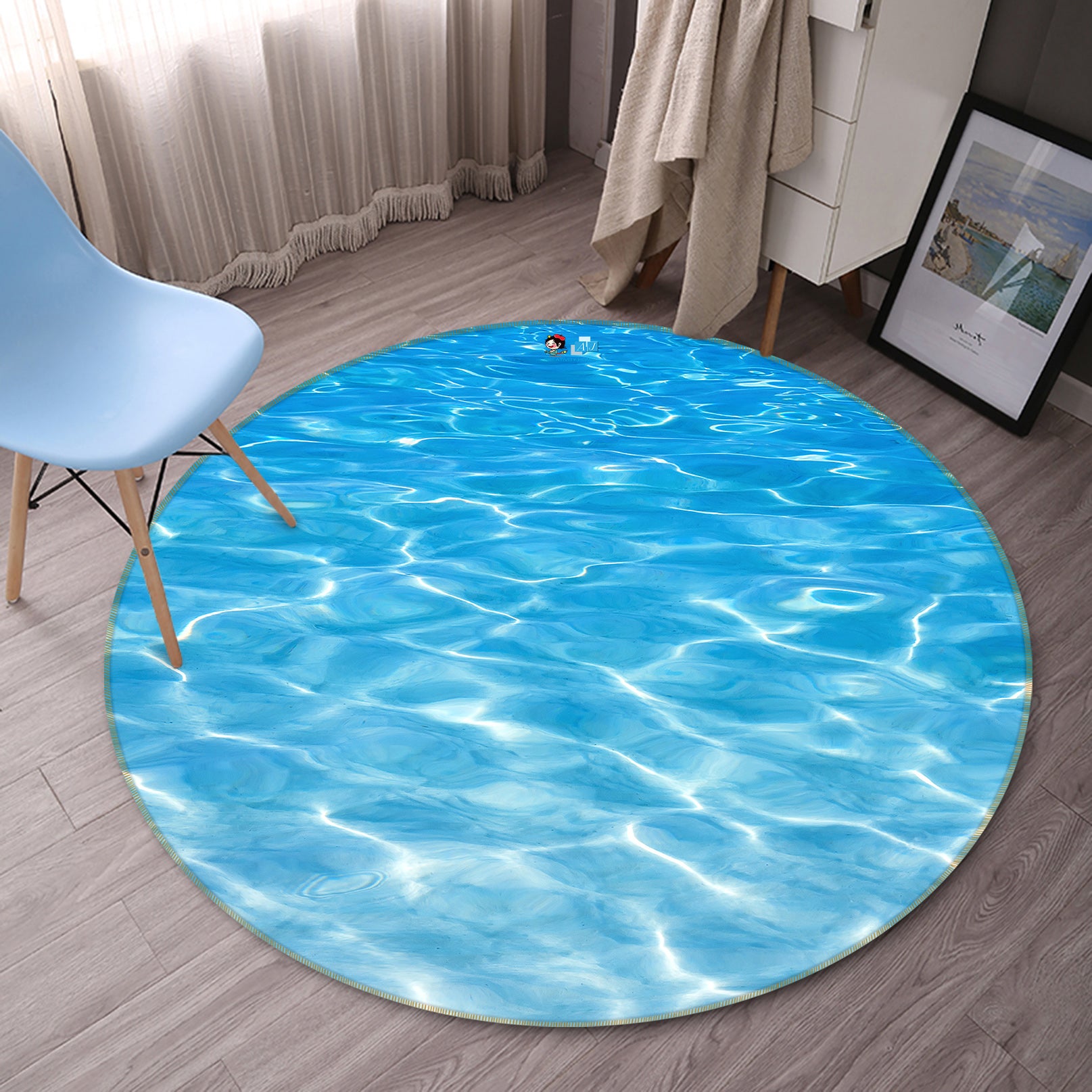 3D Blue Water Ripple 80201 Round Non Slip Rug Mat