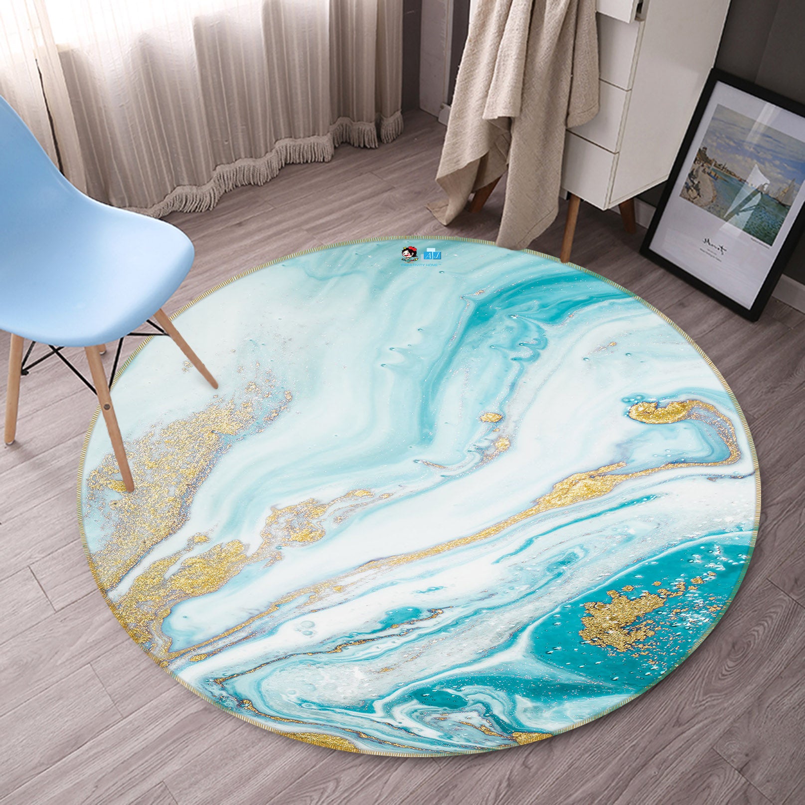 3D Light Blue Texture 69236 Round Non Slip Rug Mat