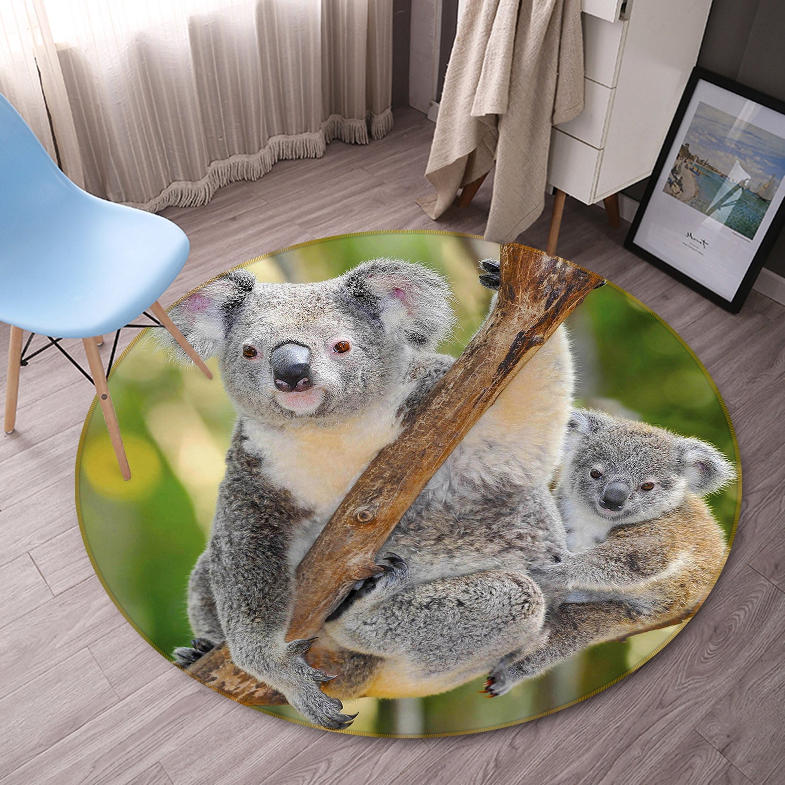 3D Koala Tree 37191 Animal Round Non Slip Rug Mat