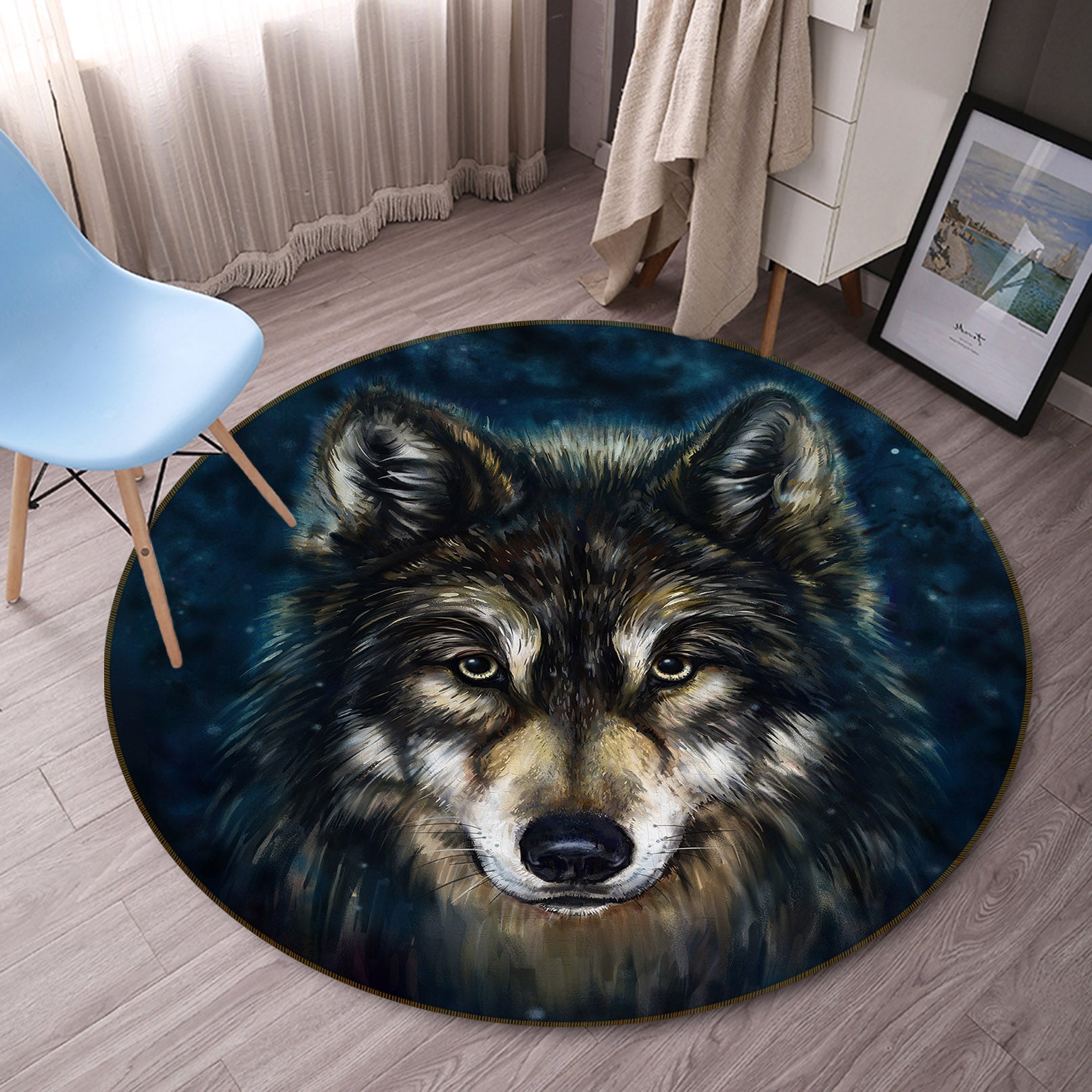 3D Wolf 37211 Animal Round Non Slip Rug Mat