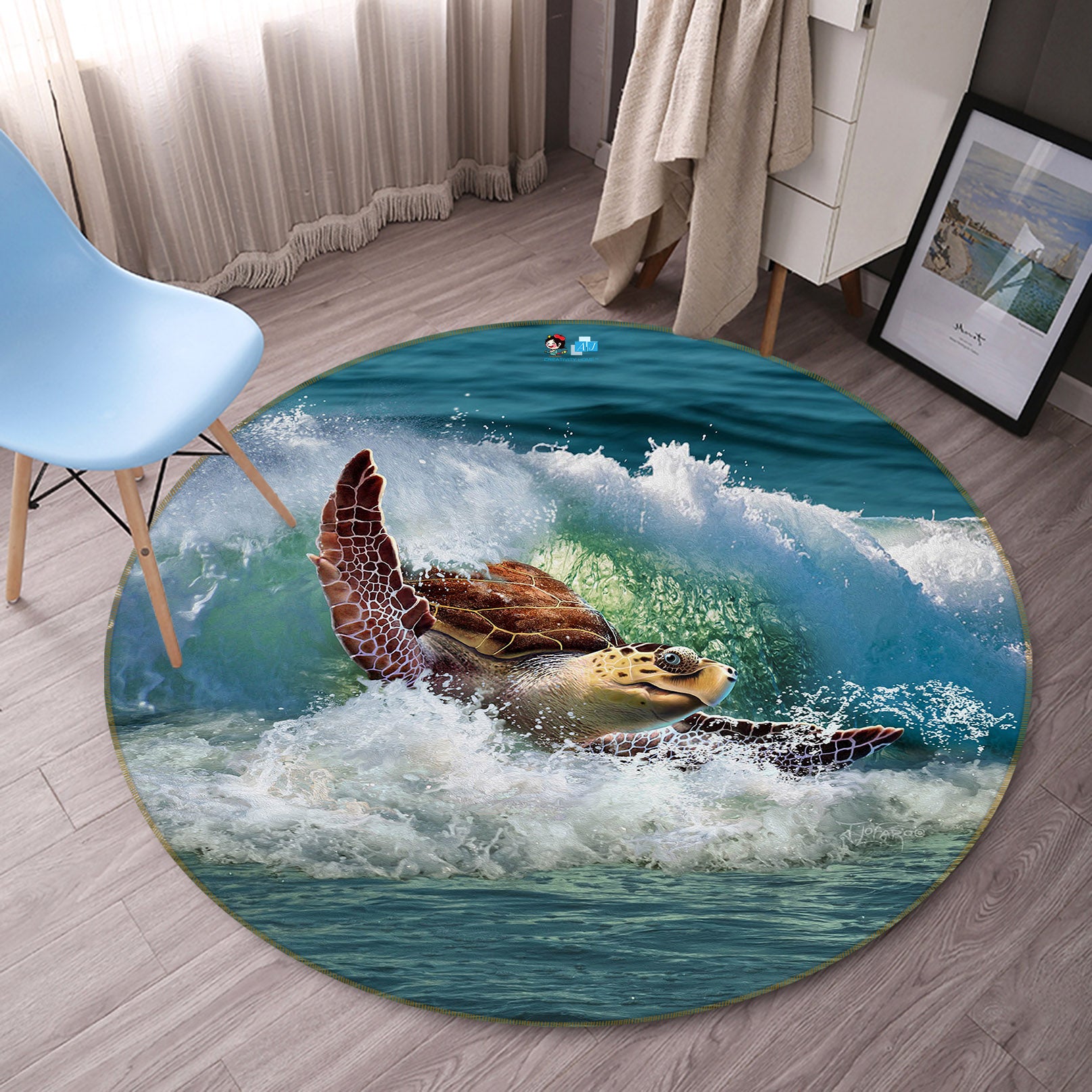 3D Waves Sea Turtle 83142 Jerry LoFaro Rug Round Non Slip Rug Mat