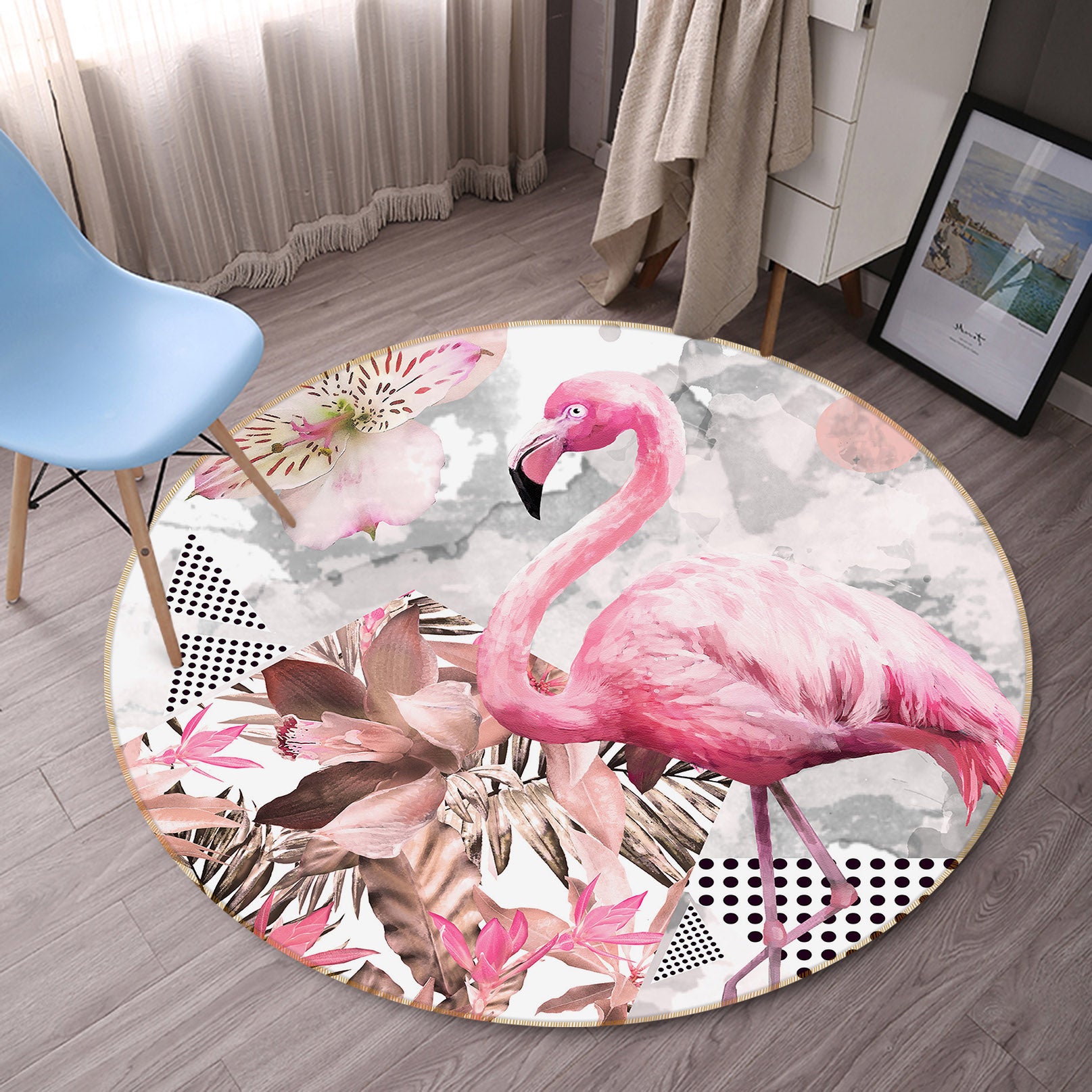3D Flamingo 29054 Round Non Slip Rug Mat