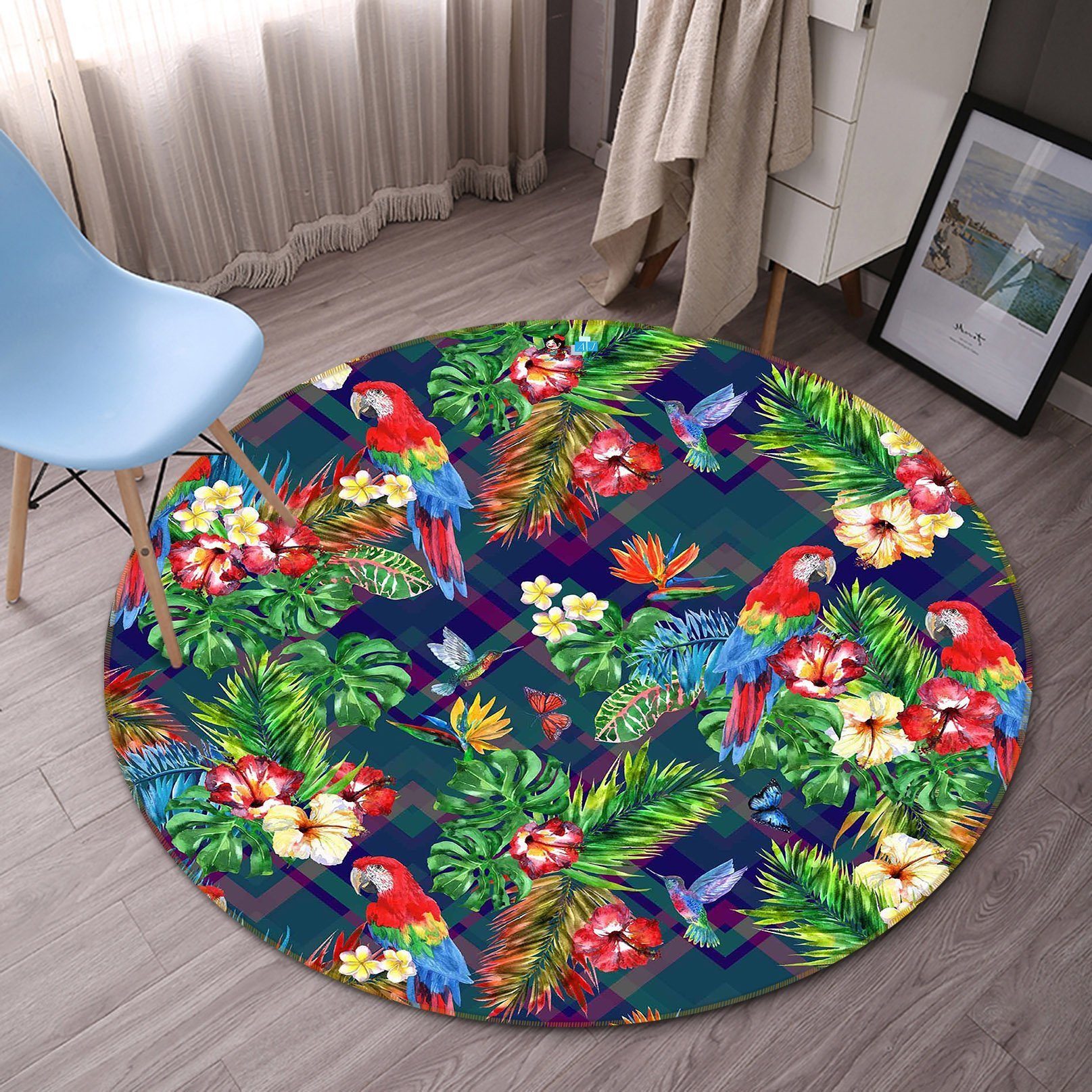 3D Flowers Birds Pattern 80 Round Non Slip Rug Mat Mat AJ Creativity Home 