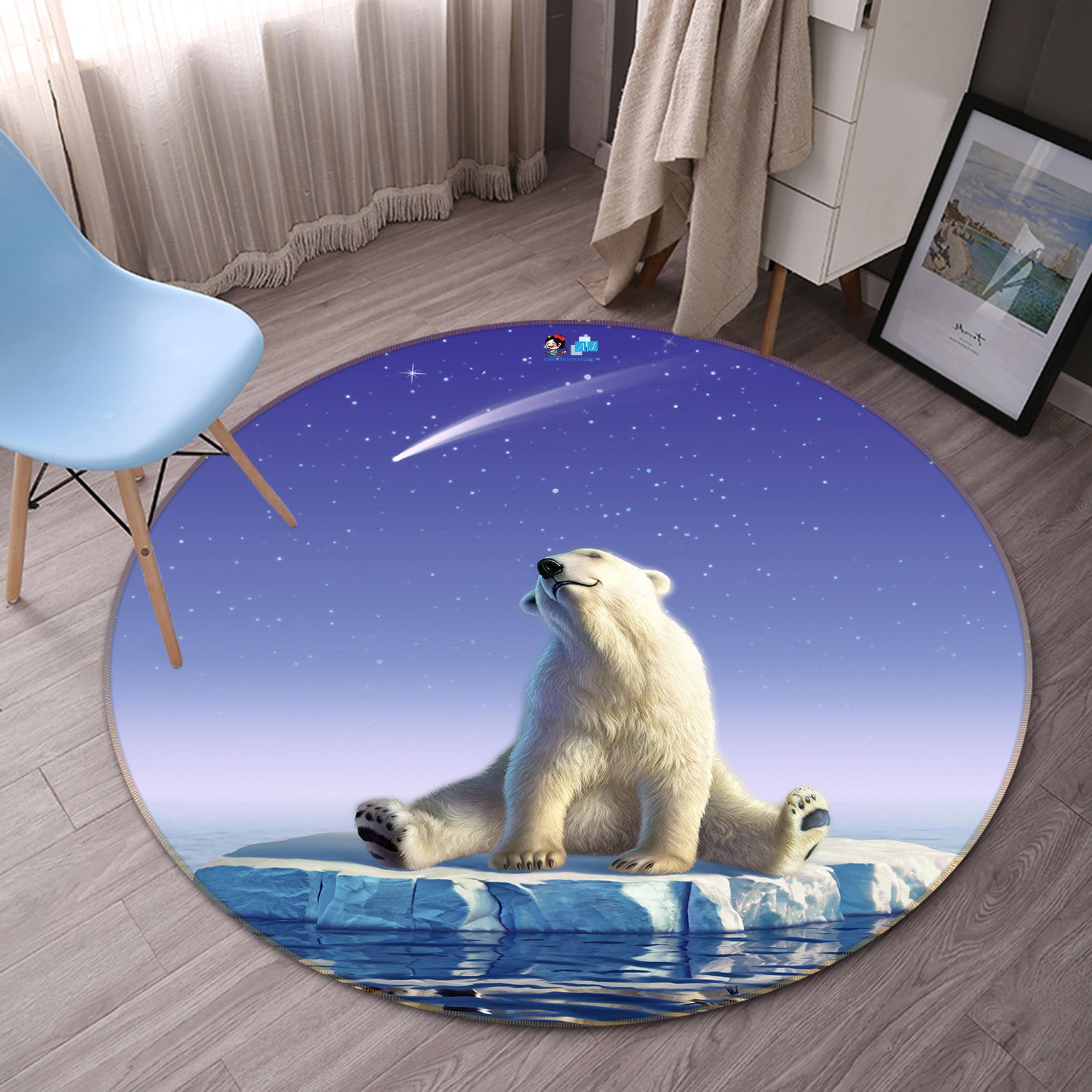 3D Polar Bear 85146 Jerry LoFaro Rug Round Non Slip Rug Mat