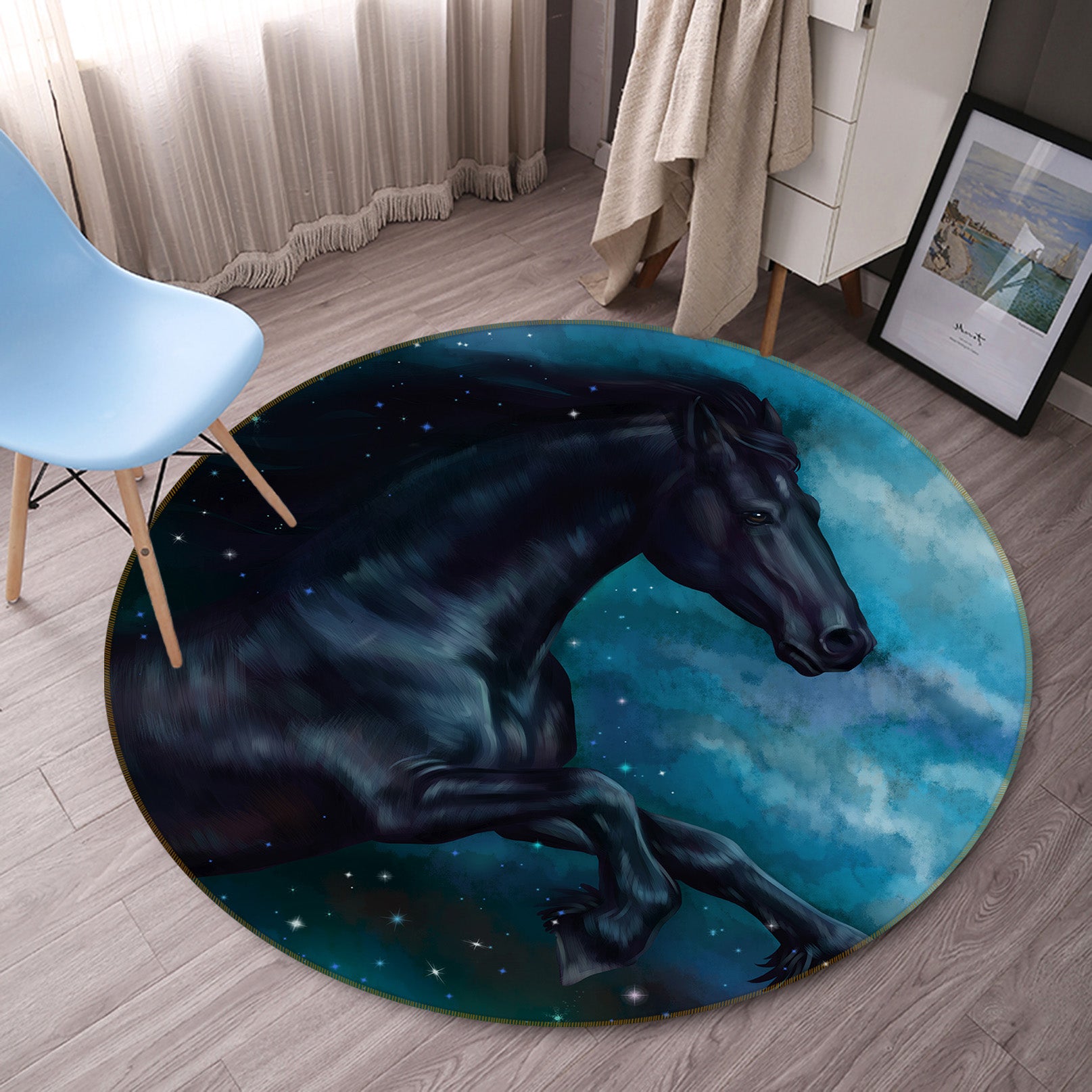 3D Dark Horse 37166 Animal Round Non Slip Rug Mat
