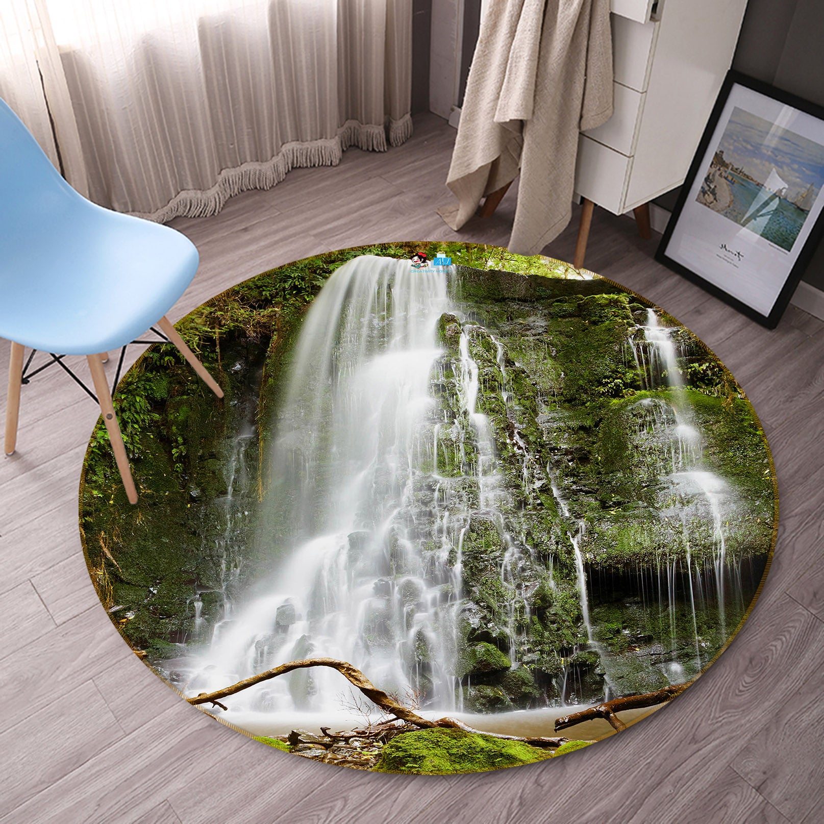 3D Waterfall 69044 Round Non Slip Rug Mat