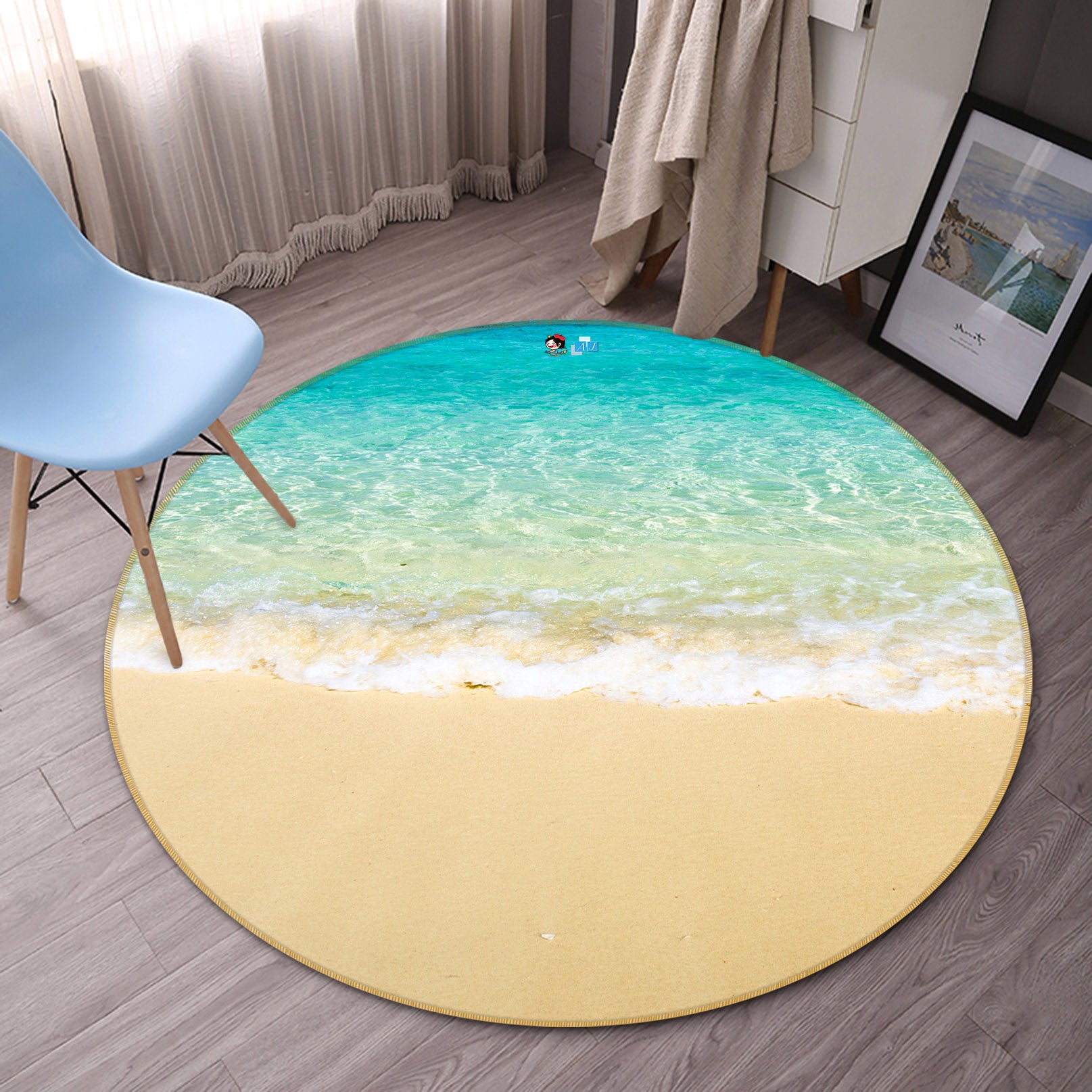 3D Seaside Beach 74149 Round Non Slip Rug Mat