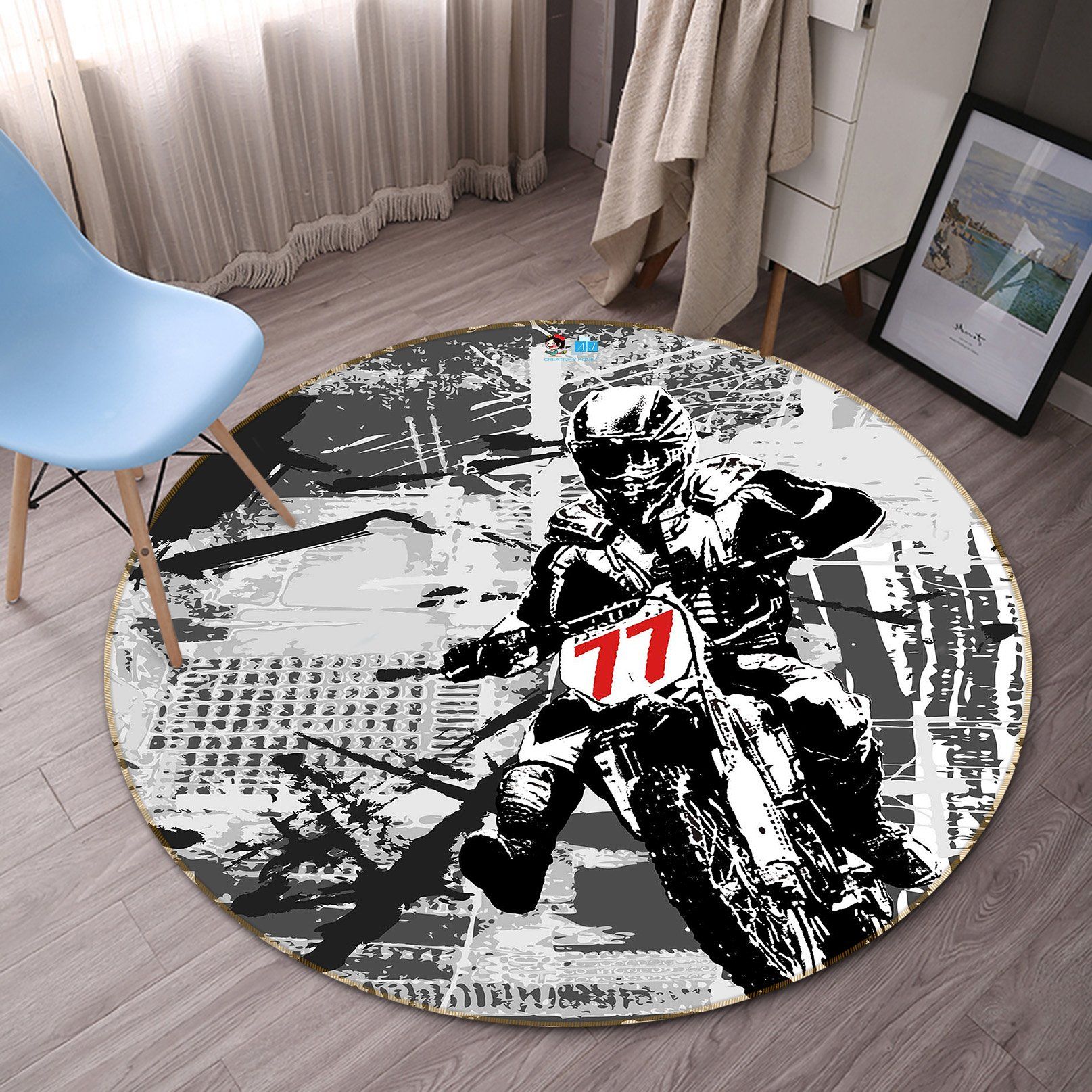 3D Painting Motorcycle 075 Round Non Slip Rug Mat Mat AJ Creativity Home 