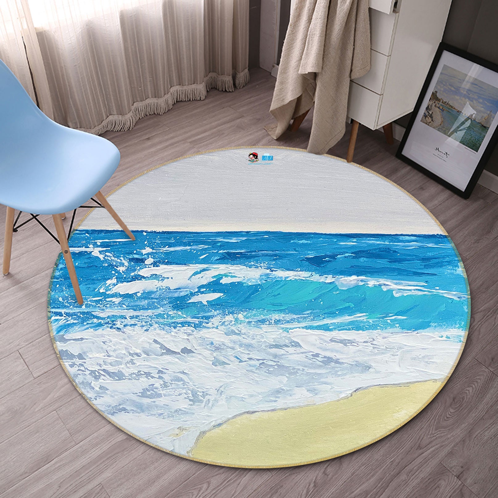 3D Seaside 9751 Marina Zotova Rug Round Non Slip Rug Mat