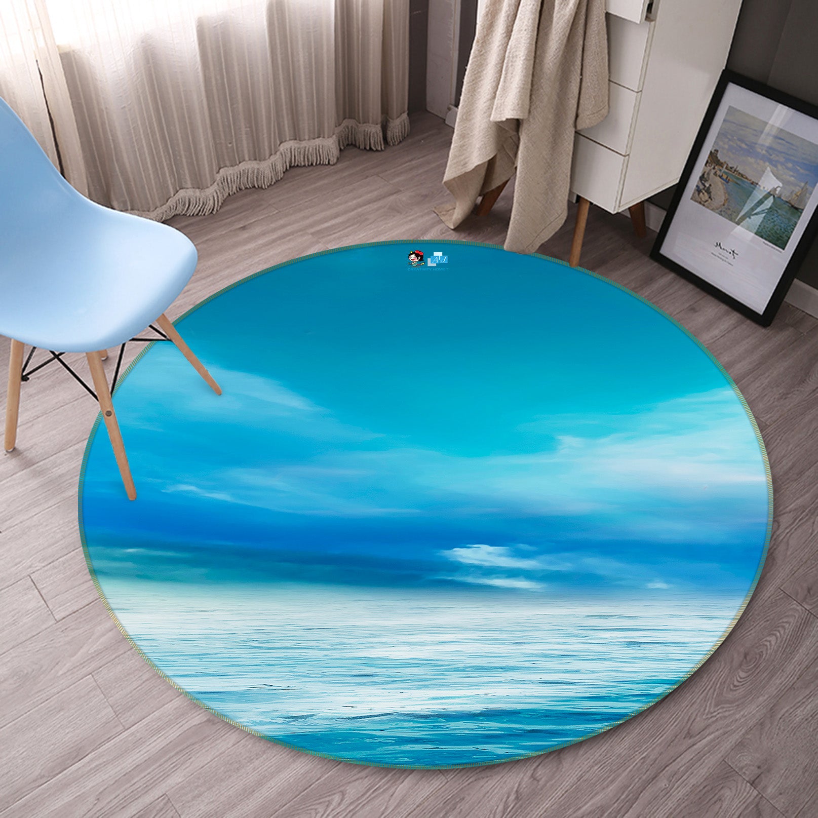 3D Sea Sky 69218 Round Non Slip Rug Mat