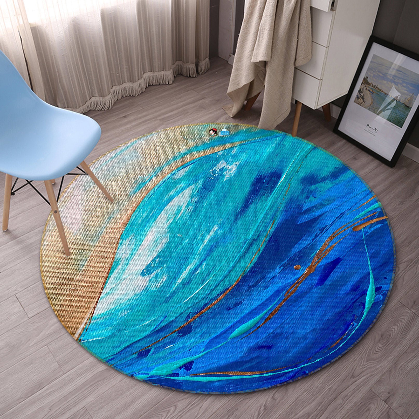 3D Blue Painting 744 Skromova Marina Rug Round Non Slip Rug Mat