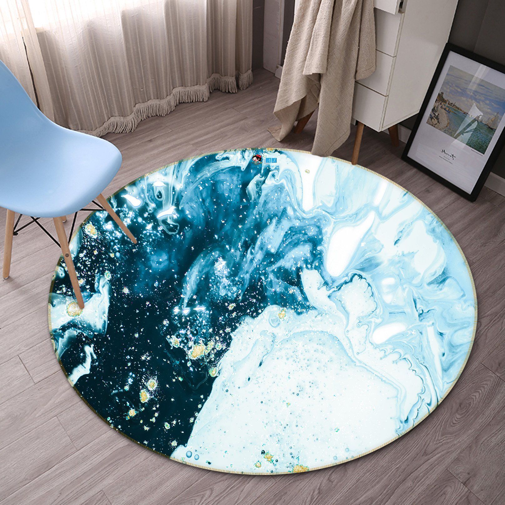 3D Navy Blue Ripple 2534 Round Non Slip Rug Mat Mat AJ Creativity Home 
