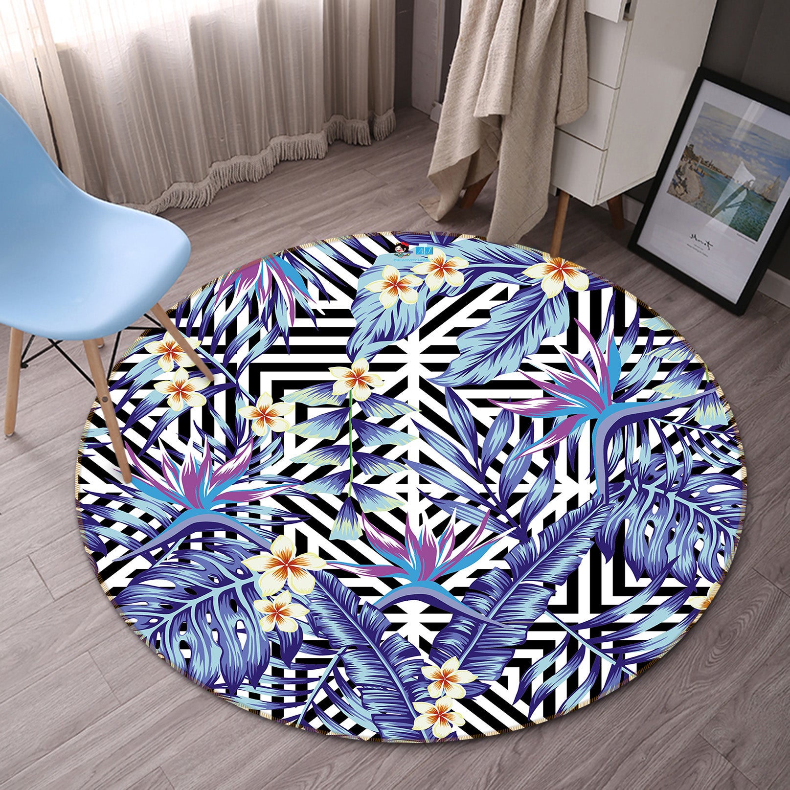 3D Flower Pattern 81062 Round Non Slip Rug Mat