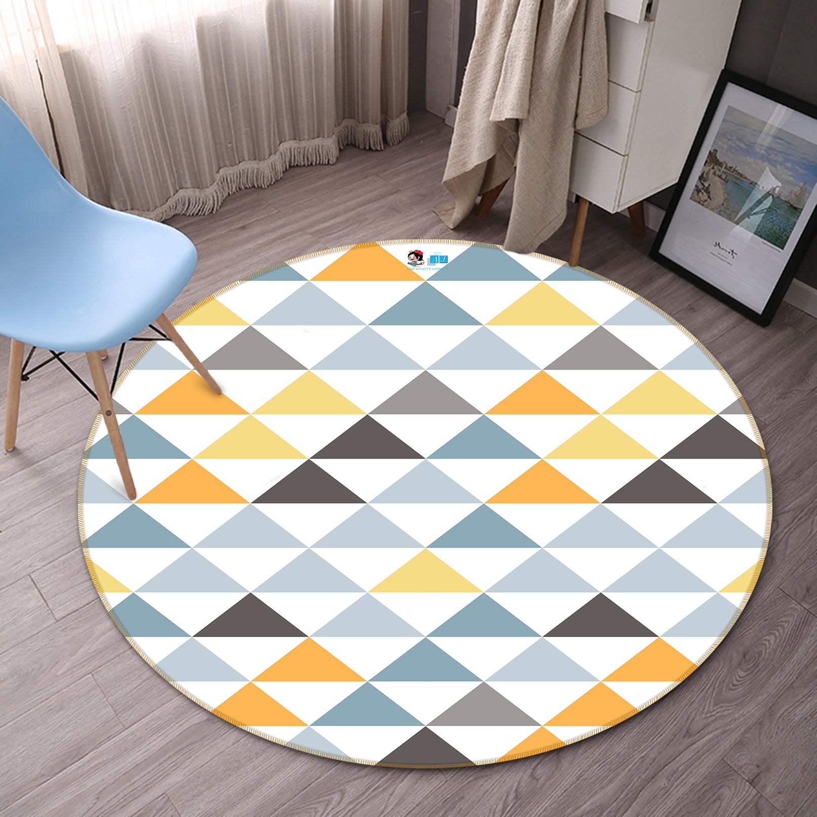 3D Triangle Pattern 64056 Round Non Slip Rug Mat