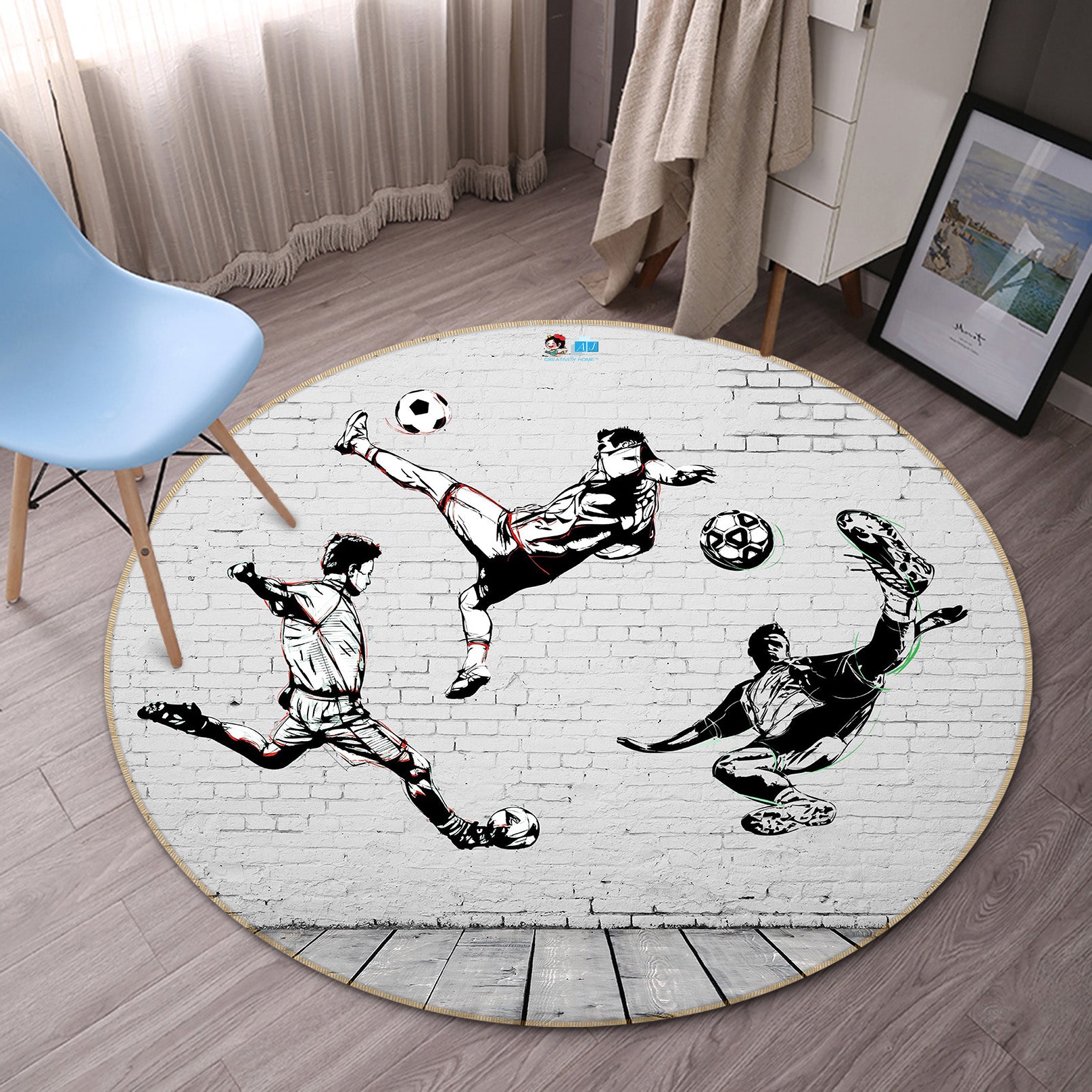 3D Play Football 66170 Round Non Slip Rug Mat