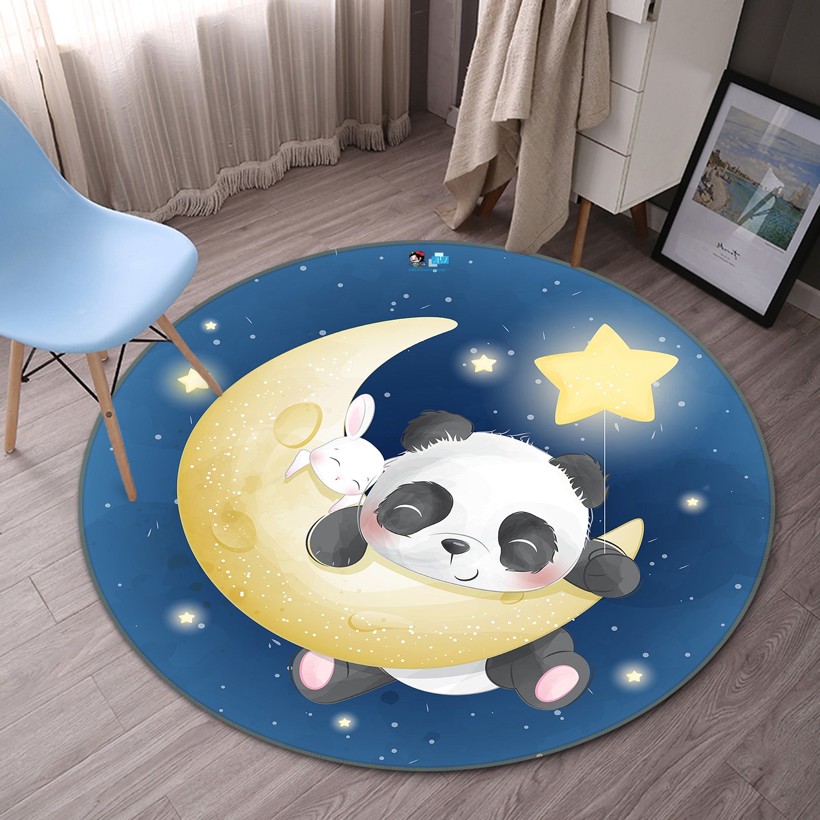 3D Moon Star Panda 74285 Round Non Slip Rug Mat