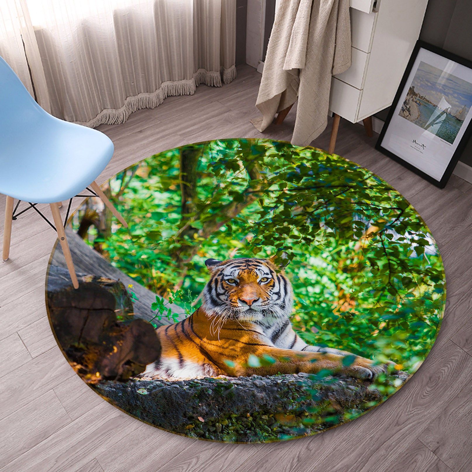3D Tiger 37233 Animal Round Non Slip Rug Mat