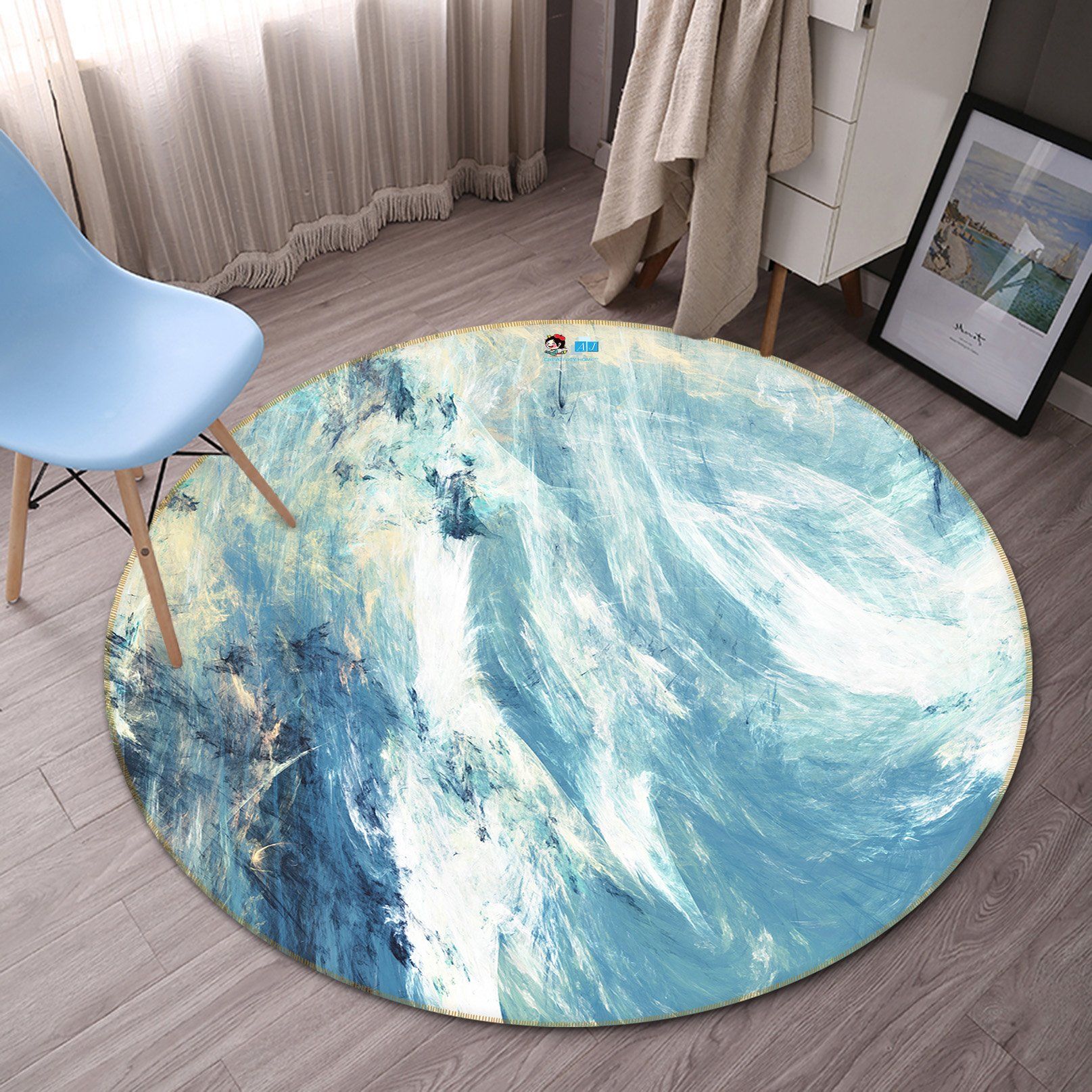 3D Light Blue Painting 98 Round Non Slip Rug Mat Mat AJ Creativity Home 