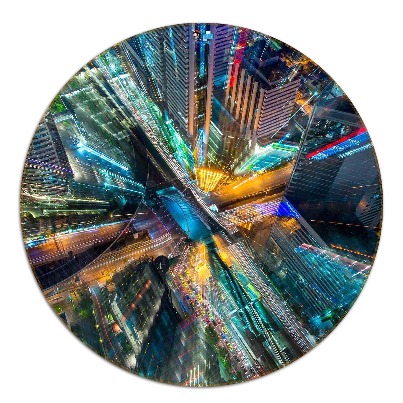 3D City Tall Buildings 94 Round Non Slip Rug Mat Mat AJ Creativity Home 