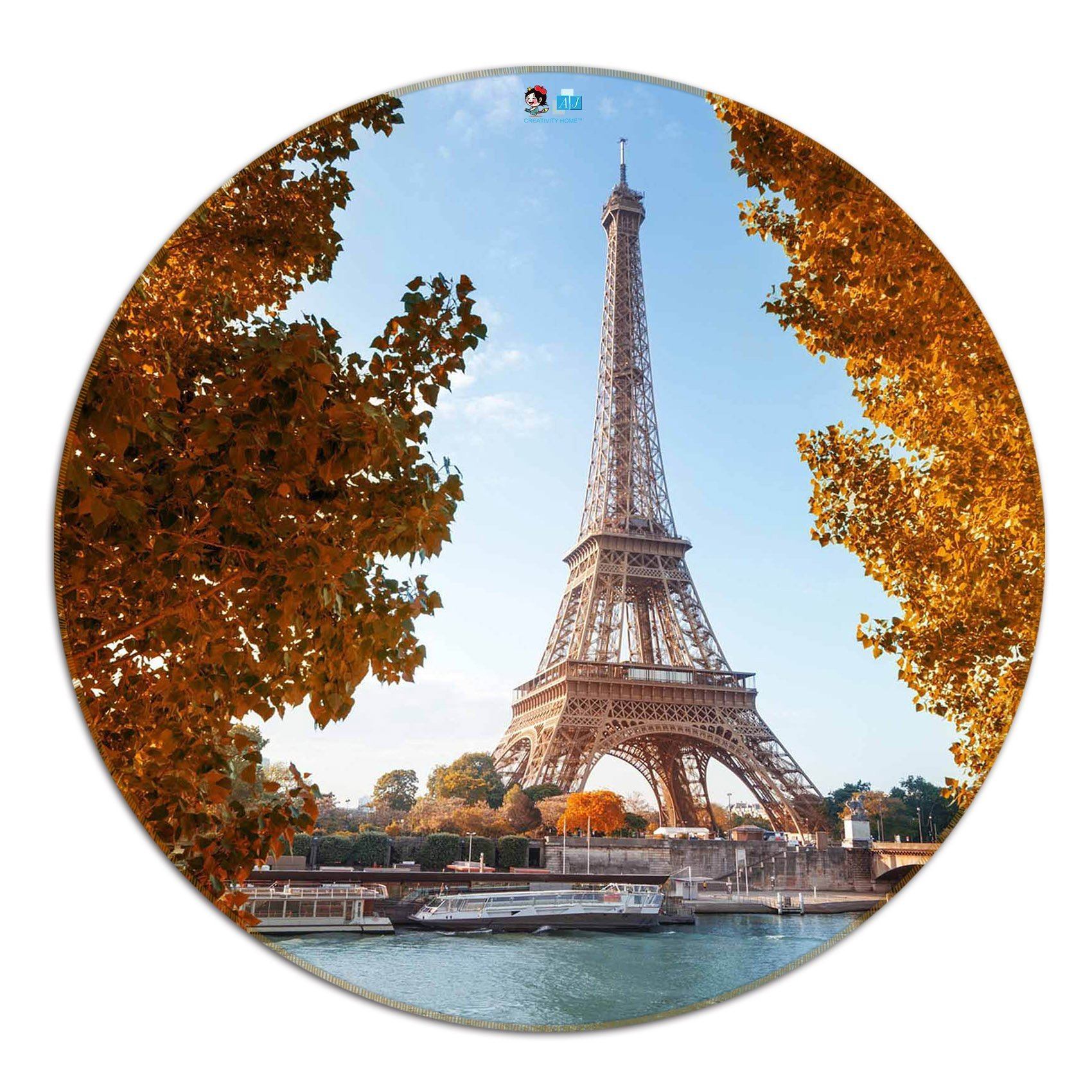 3D Eiffel Tower 78 Round Non Slip Rug Mat Mat AJ Creativity Home 