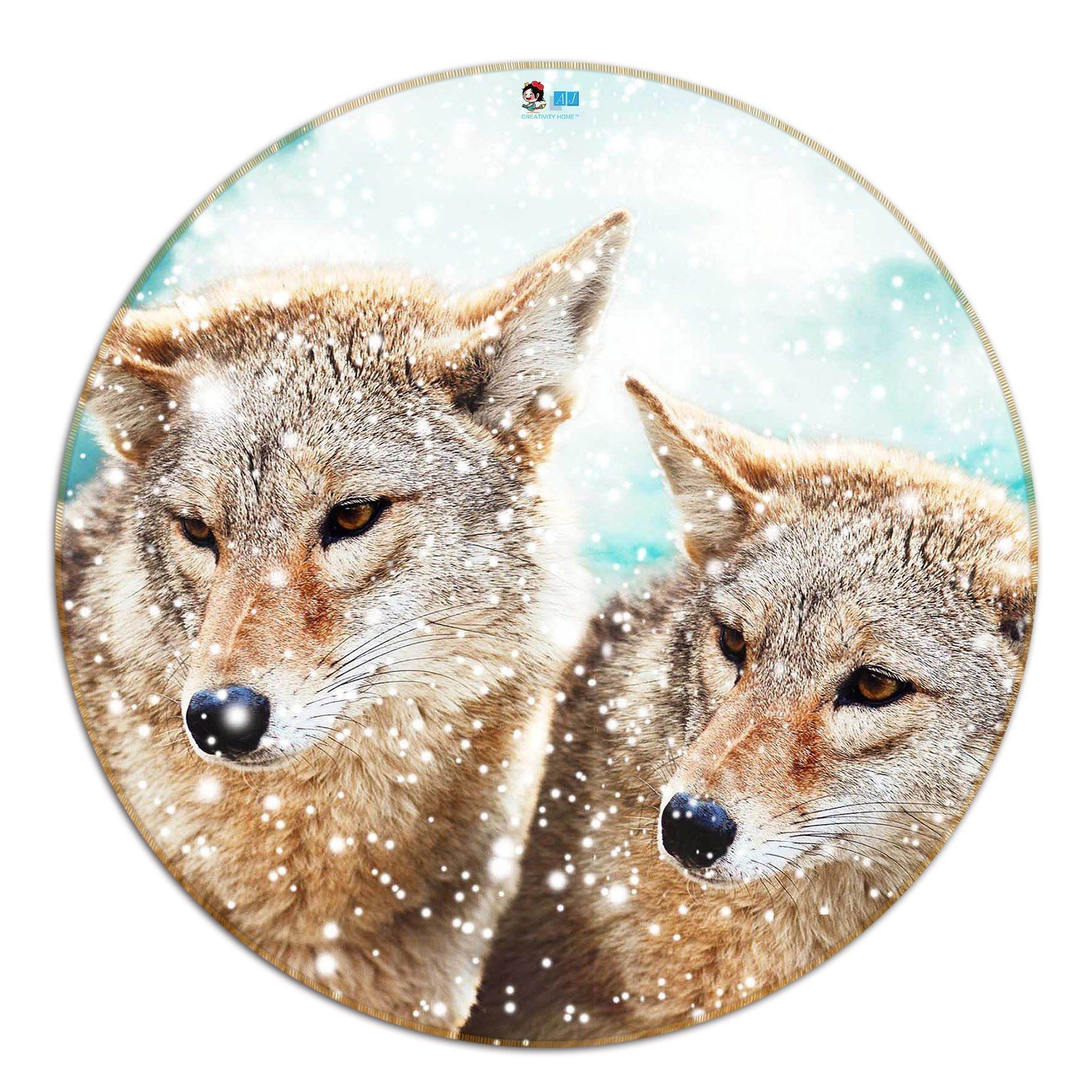 3D Snow Field Wolves 98 Round Non Slip Rug Mat Mat AJ Creativity Home 