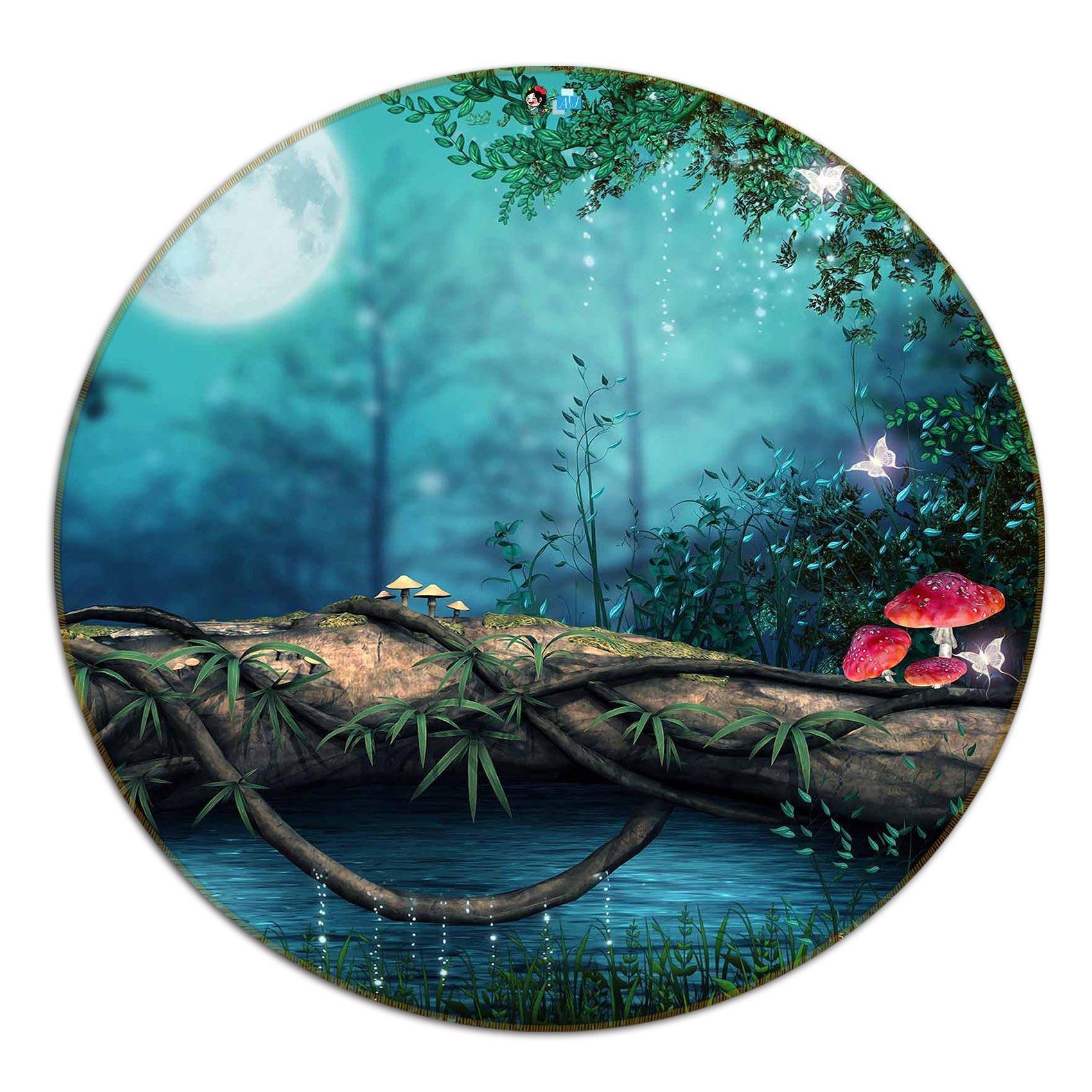 3D Magic Forest Night 31 Round Non Slip Rug Mat Mat AJ Creativity Home 