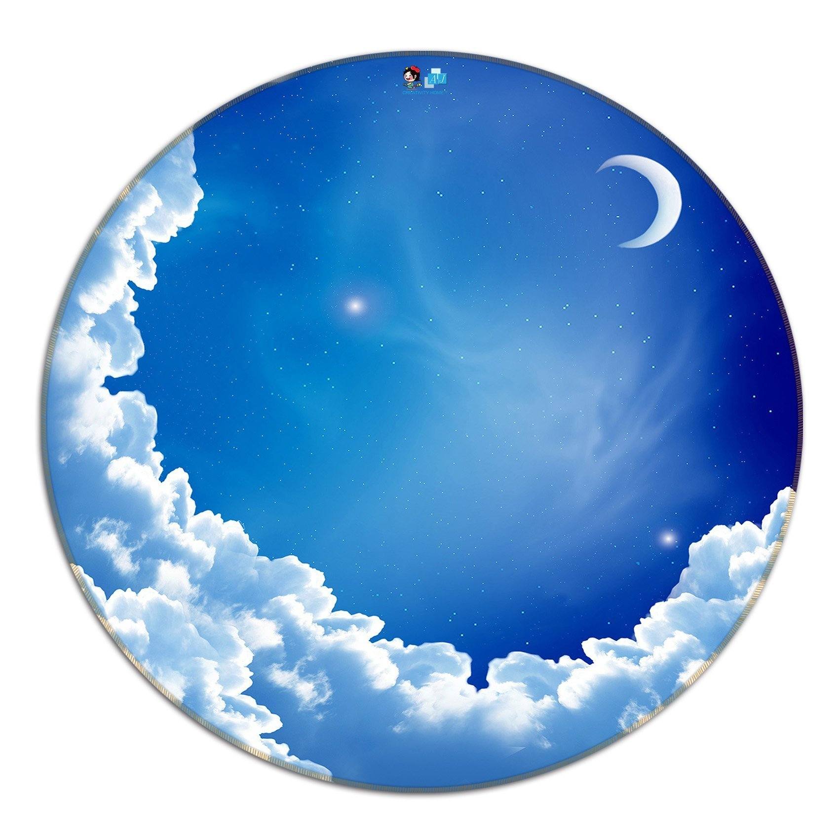 3D Stars Sky Moon Clouds 3 Round Non Slip Rug Mat Mat AJ Creativity Home 