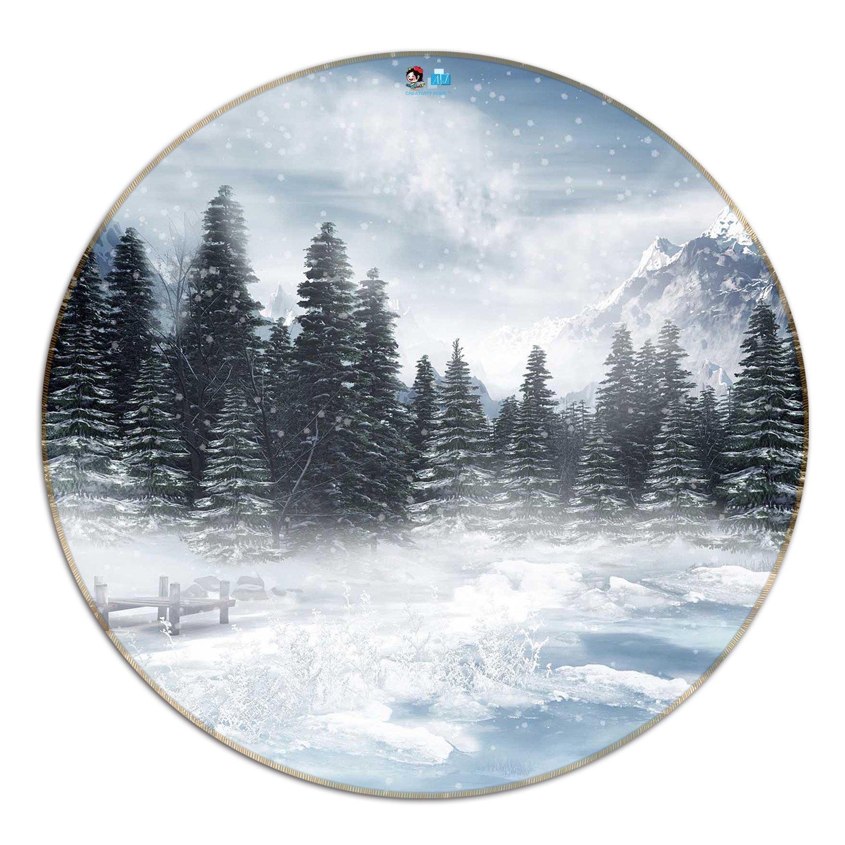 3D Forest Snow Scene 130 Round Non Slip Rug Mat Mat AJ Creativity Home 
