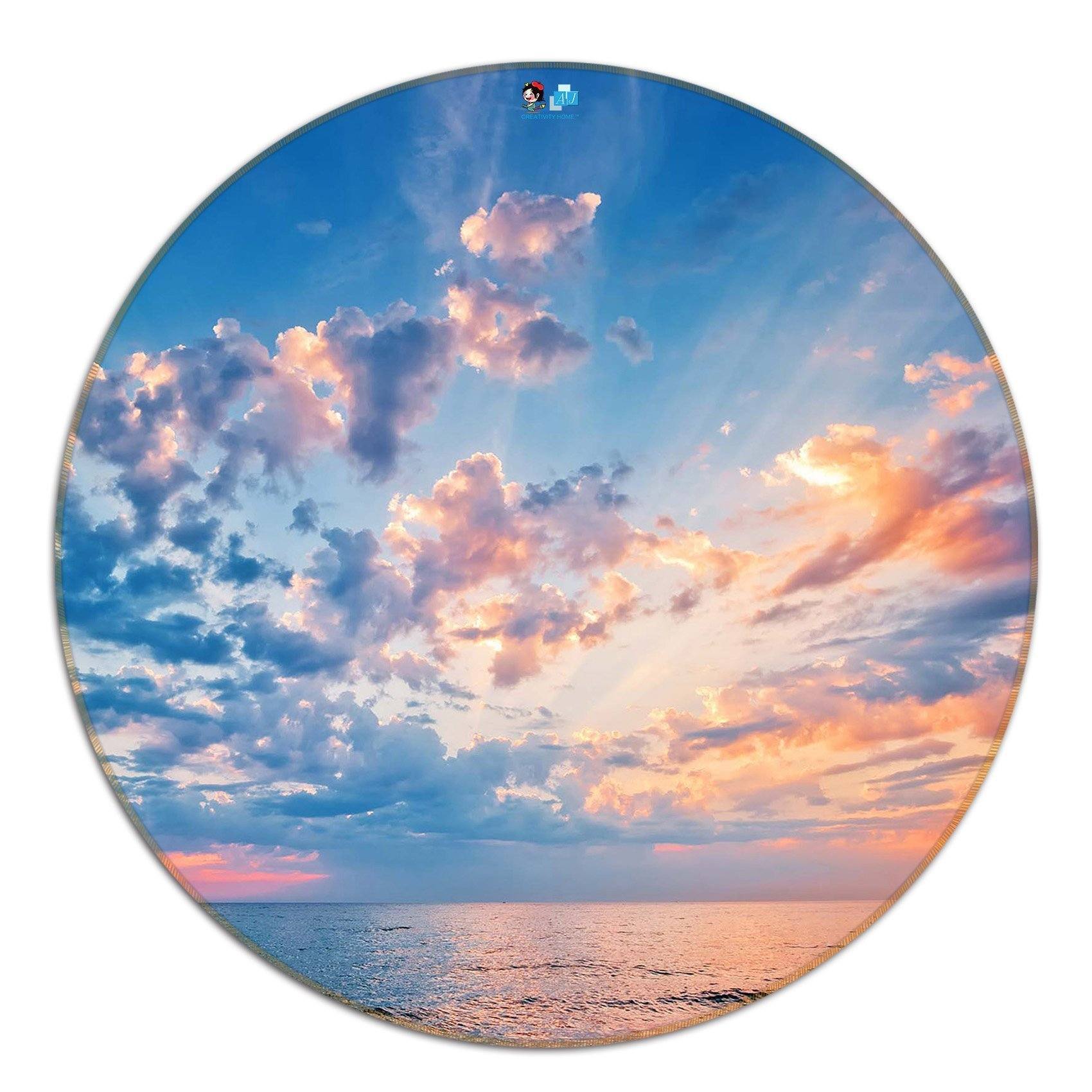 3D Sea Sunset Glow 95 Round Non Slip Rug Mat Mat AJ Creativity Home 