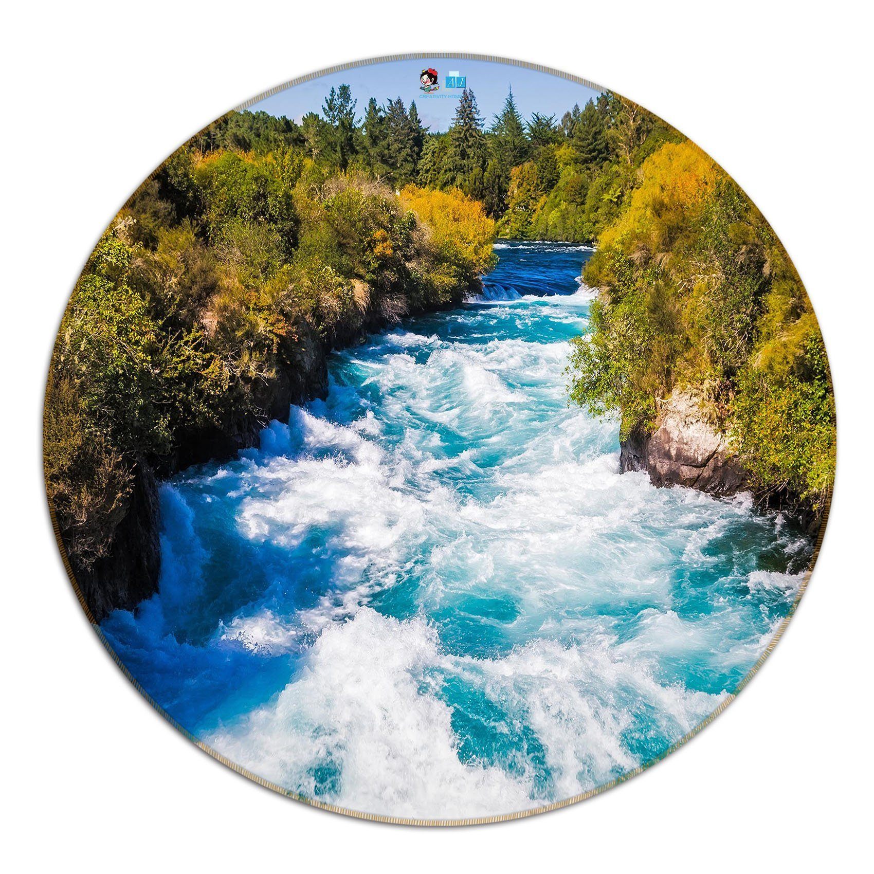 3D River Scenery 130 Round Non Slip Rug Mat Mat AJ Creativity Home 