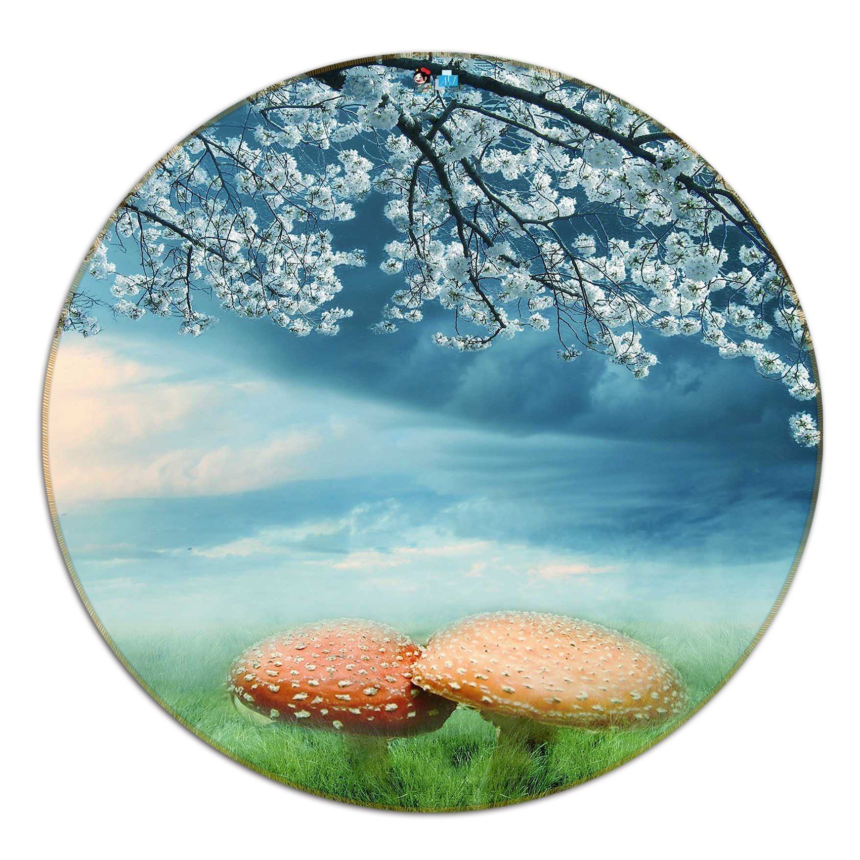 3D Flowers And Mushrooms 27 Round Non Slip Rug Mat Mat AJ Creativity Home 