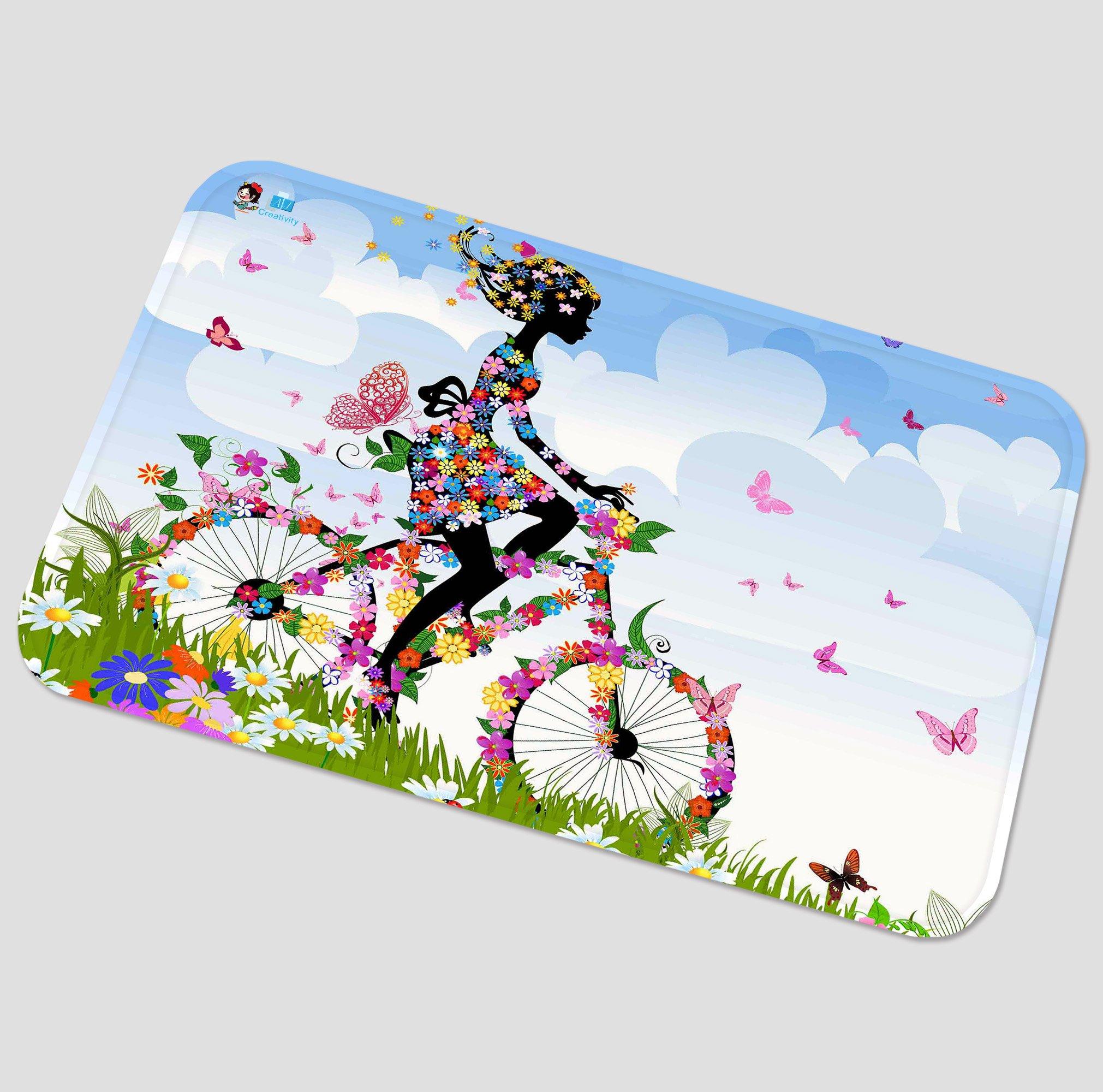 3D Flowers Girl Cycling 43 Non Slip Rug Mat Mat AJ Creativity Home 