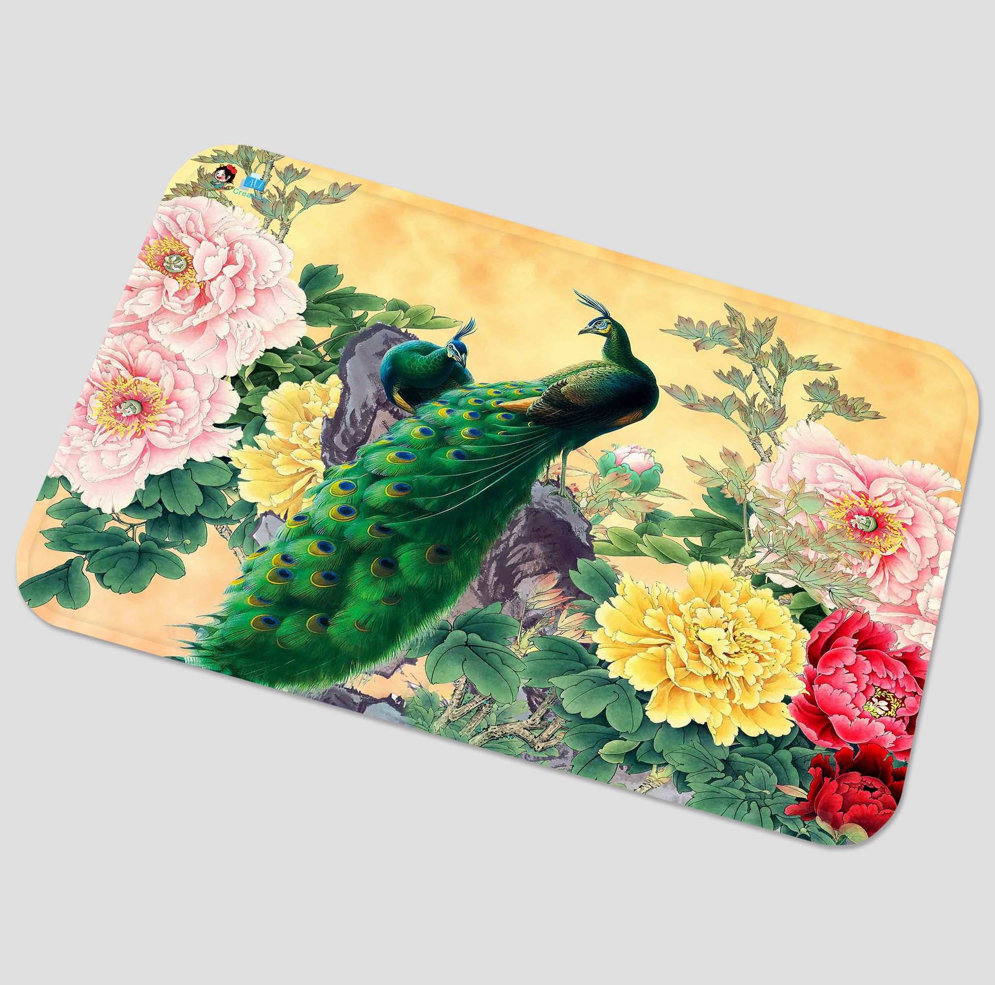 3D Flowers Peacocks 33 Non Slip Rug Mat Mat AJ Creativity Home 