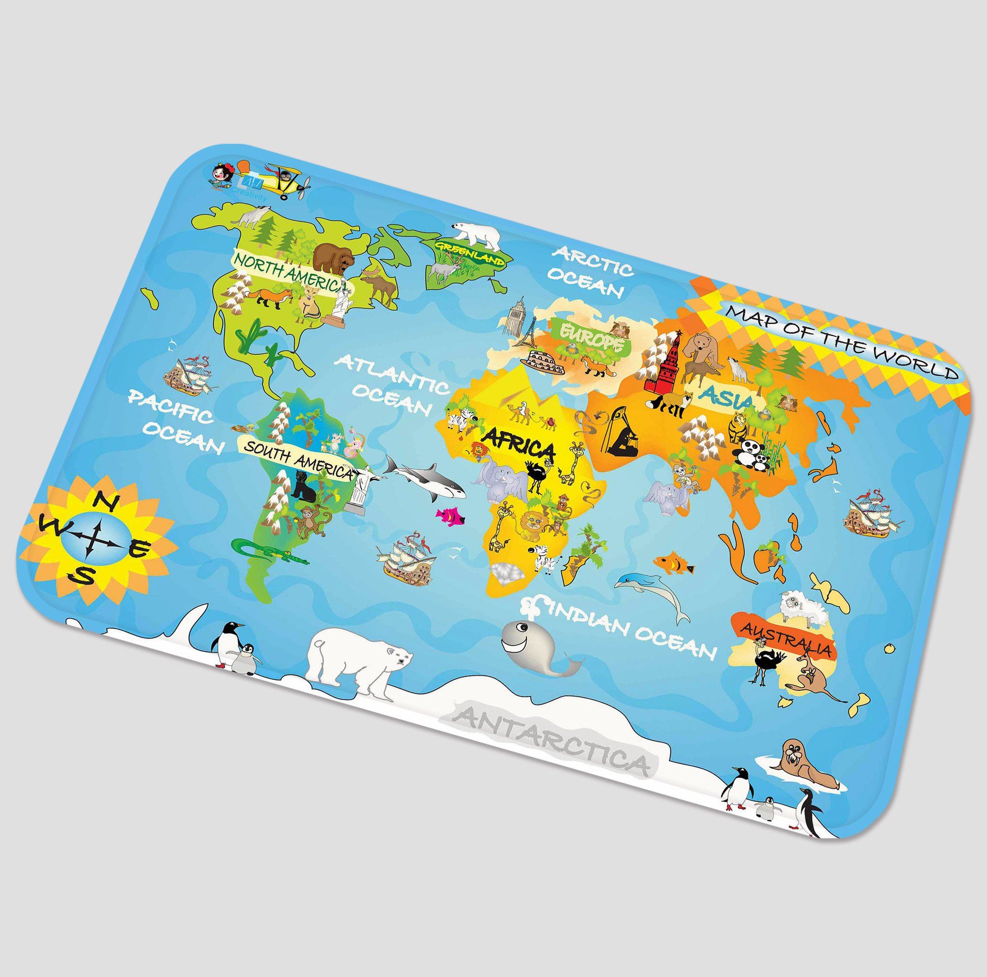 3D Animals World Map 40 Non Slip Rug Mat Mat AJ Creativity Home 