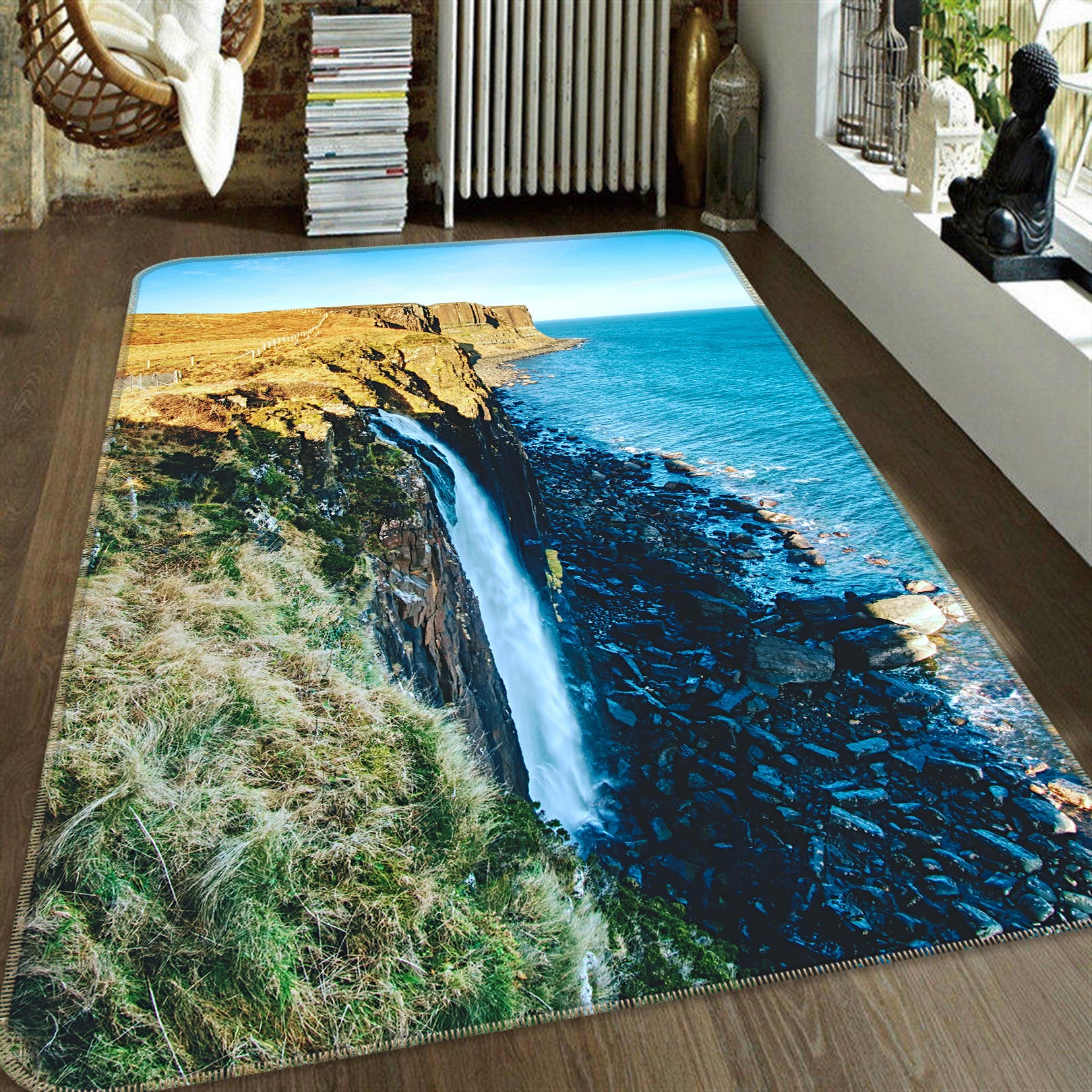3D Mountain Cliff Sea 26029 Non Slip Rug Mat